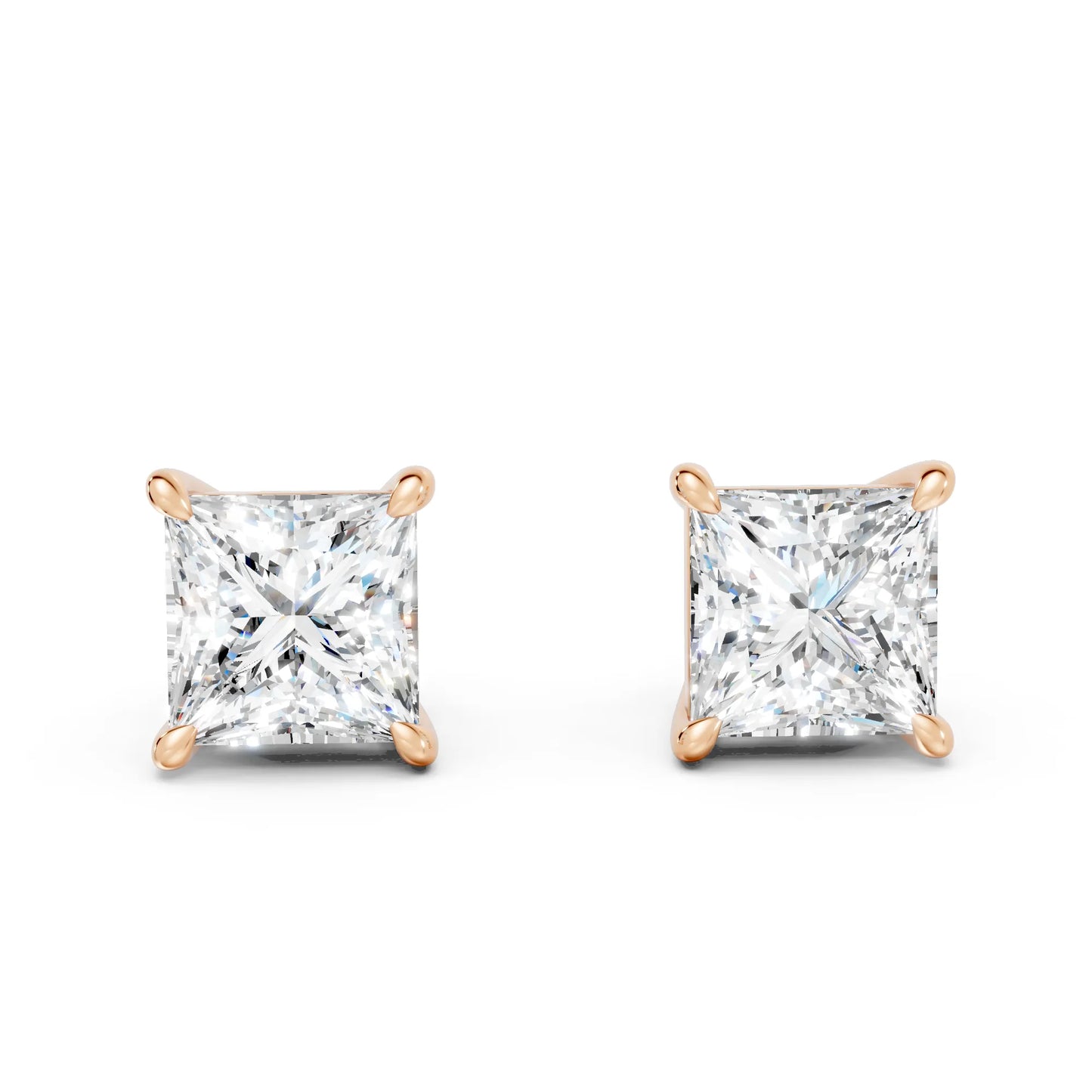 14K Gold Princess Cut Diamond Solitaire Stud Earring