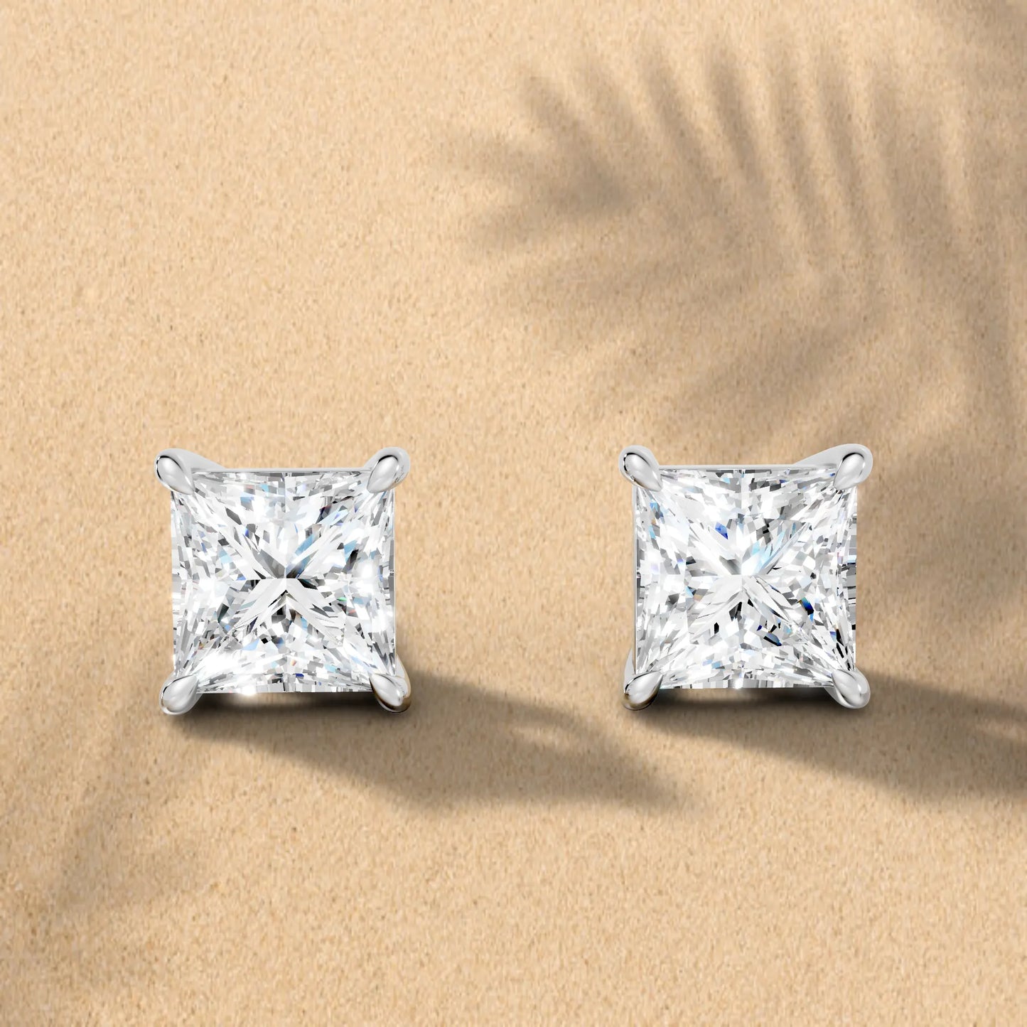 14K Gold Princess Cut Diamond Solitaire Stud Earring