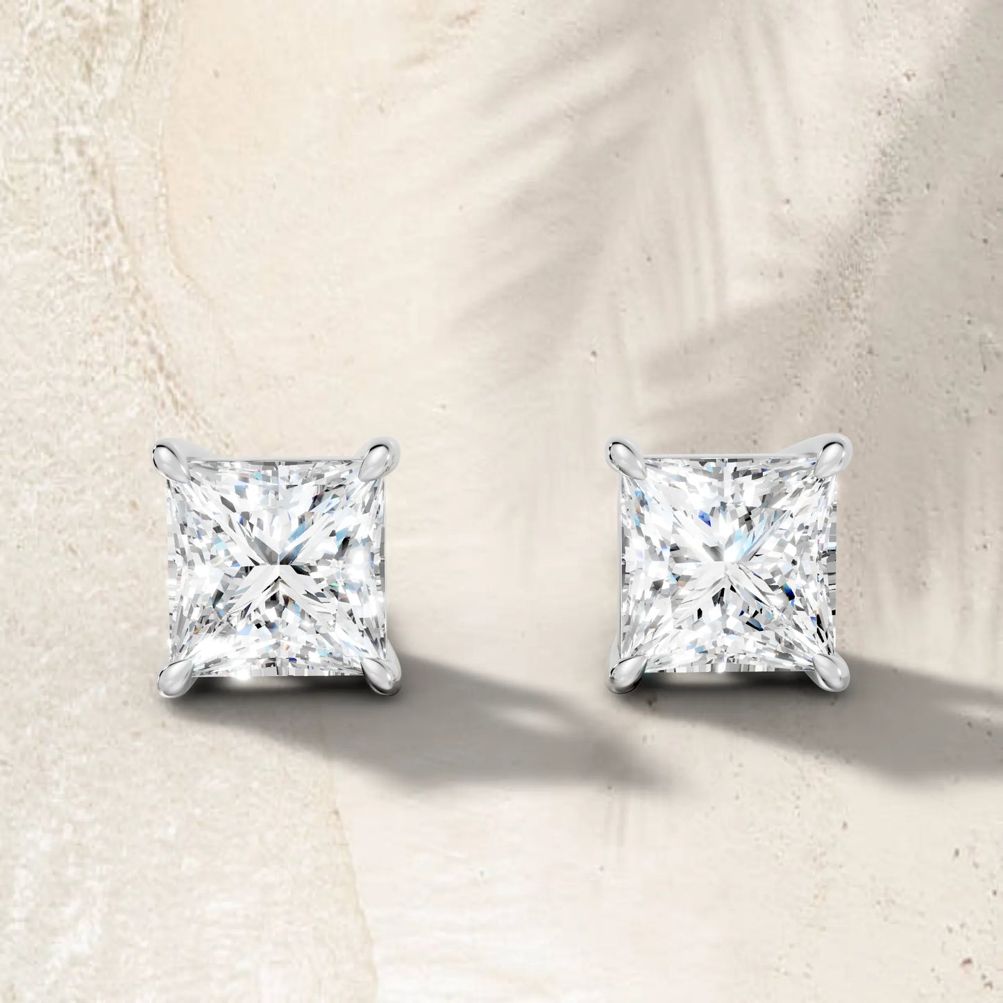 14K Gold Princess Cut Diamond Solitaire Stud Earring