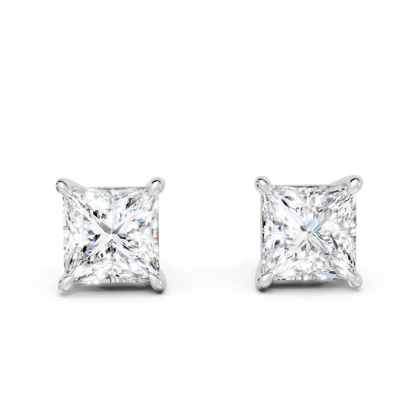 14K Gold Princess Cut Diamond Solitaire Stud Earring