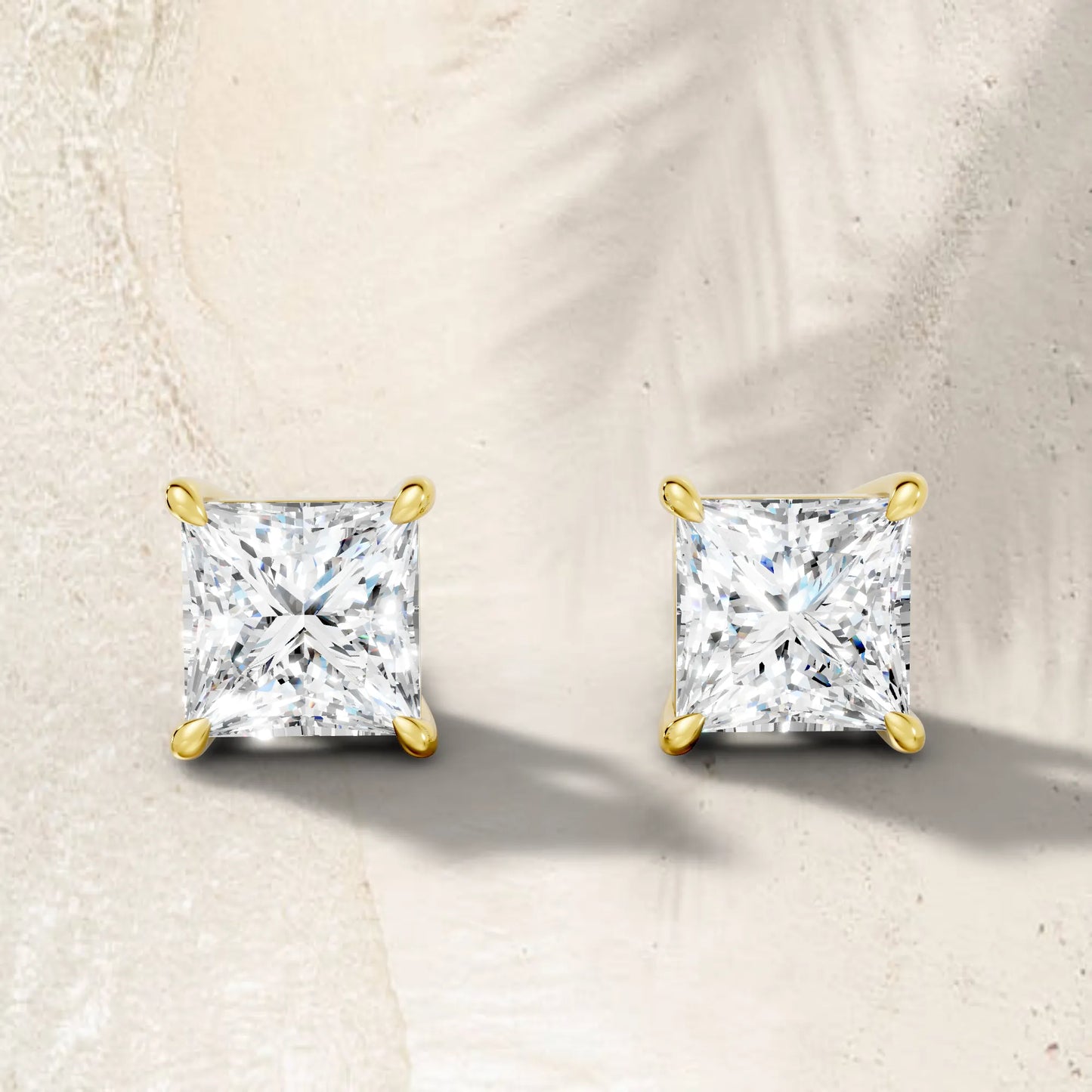 14K Gold Princess Cut Diamond Solitaire Stud Earring