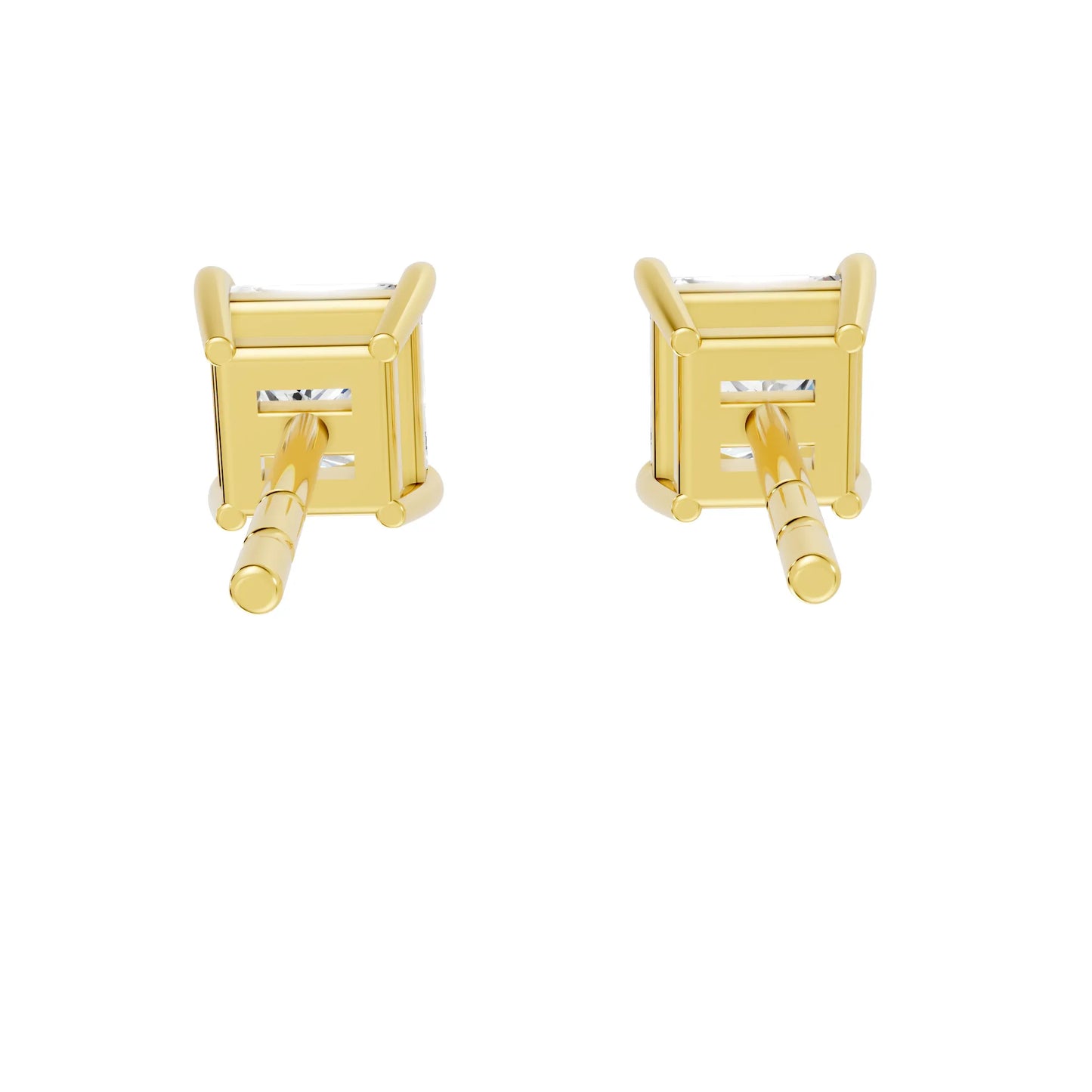 14K Gold Princess Cut Diamond Solitaire Stud Earring