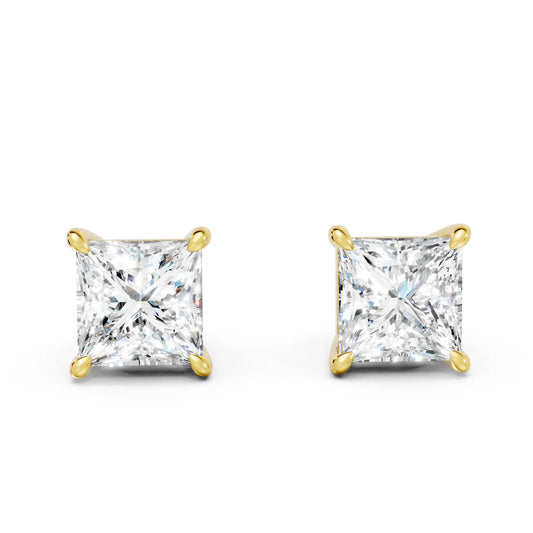 14K Gold Princess Cut Diamond Solitaire Stud Earring