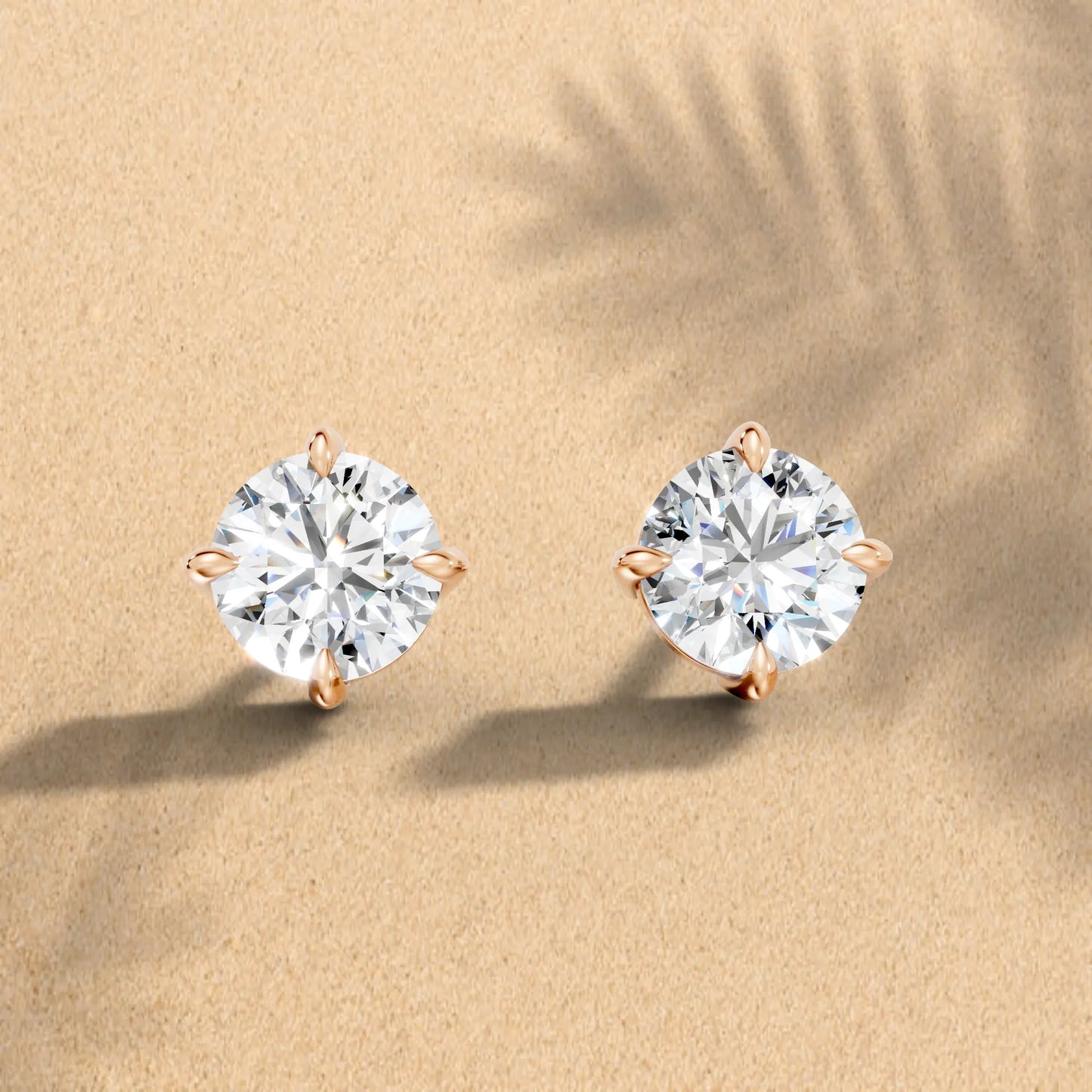 14K Gold Round Cut Diamond Solitaire Stud Earring