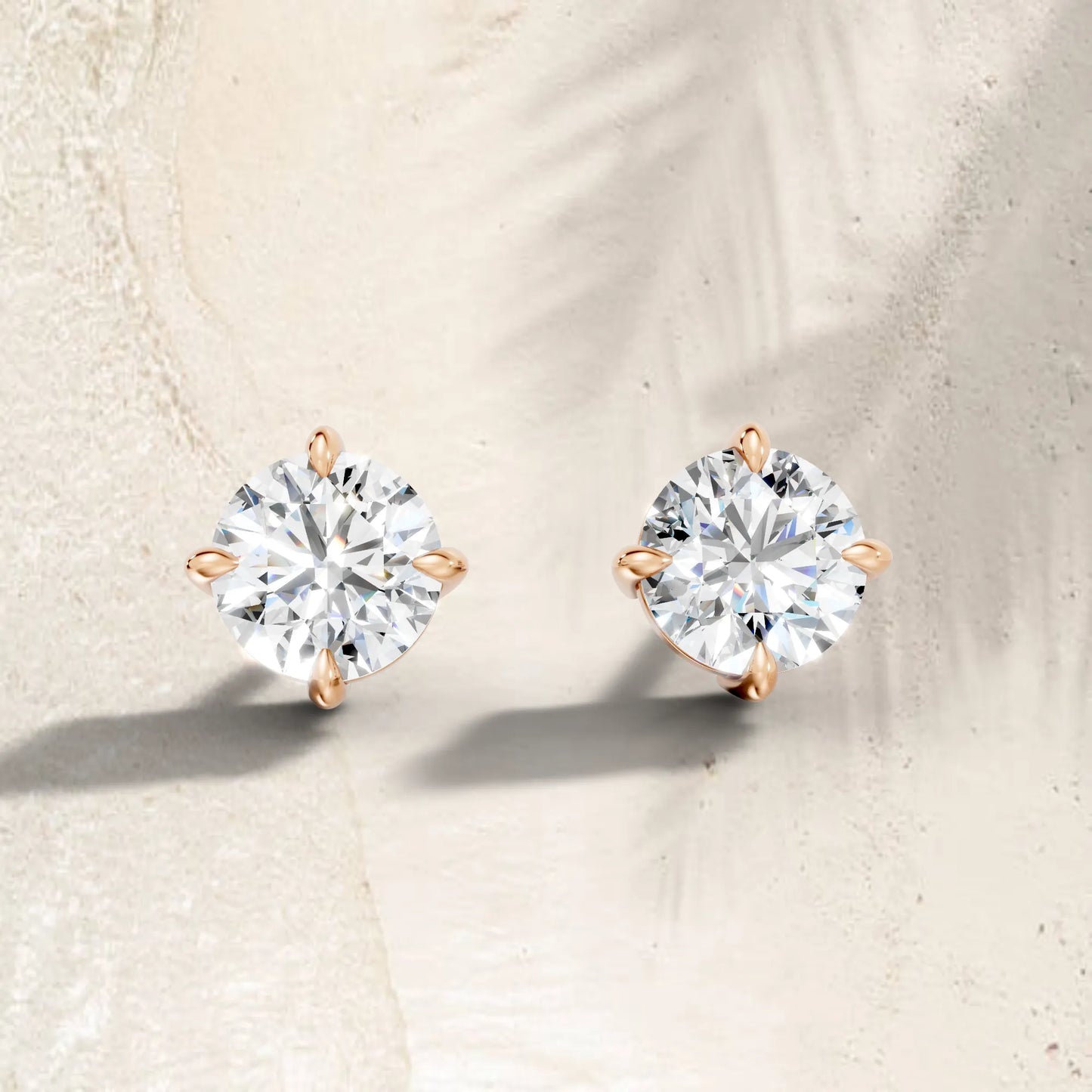 14K Gold Round Cut Diamond Solitaire Stud Earring
