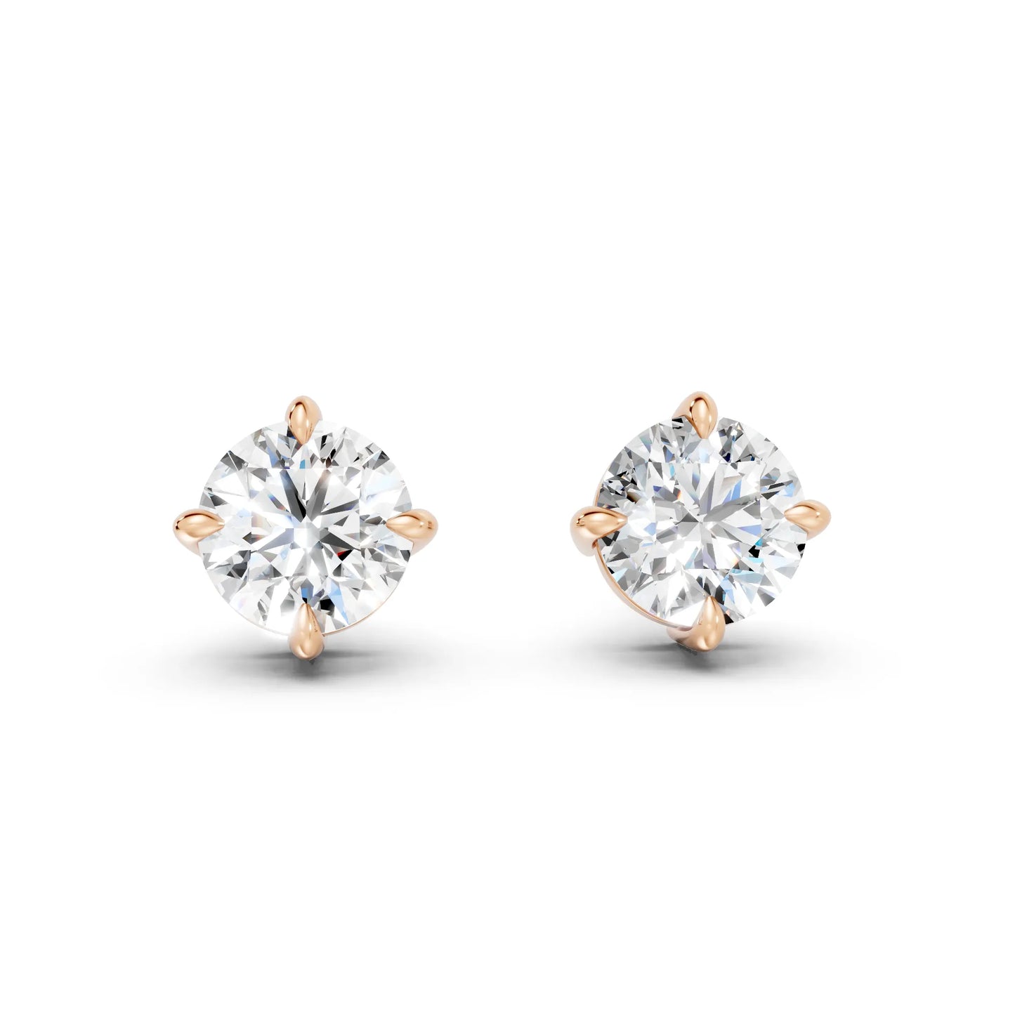 14K Gold Round Cut Diamond Solitaire Stud Earring