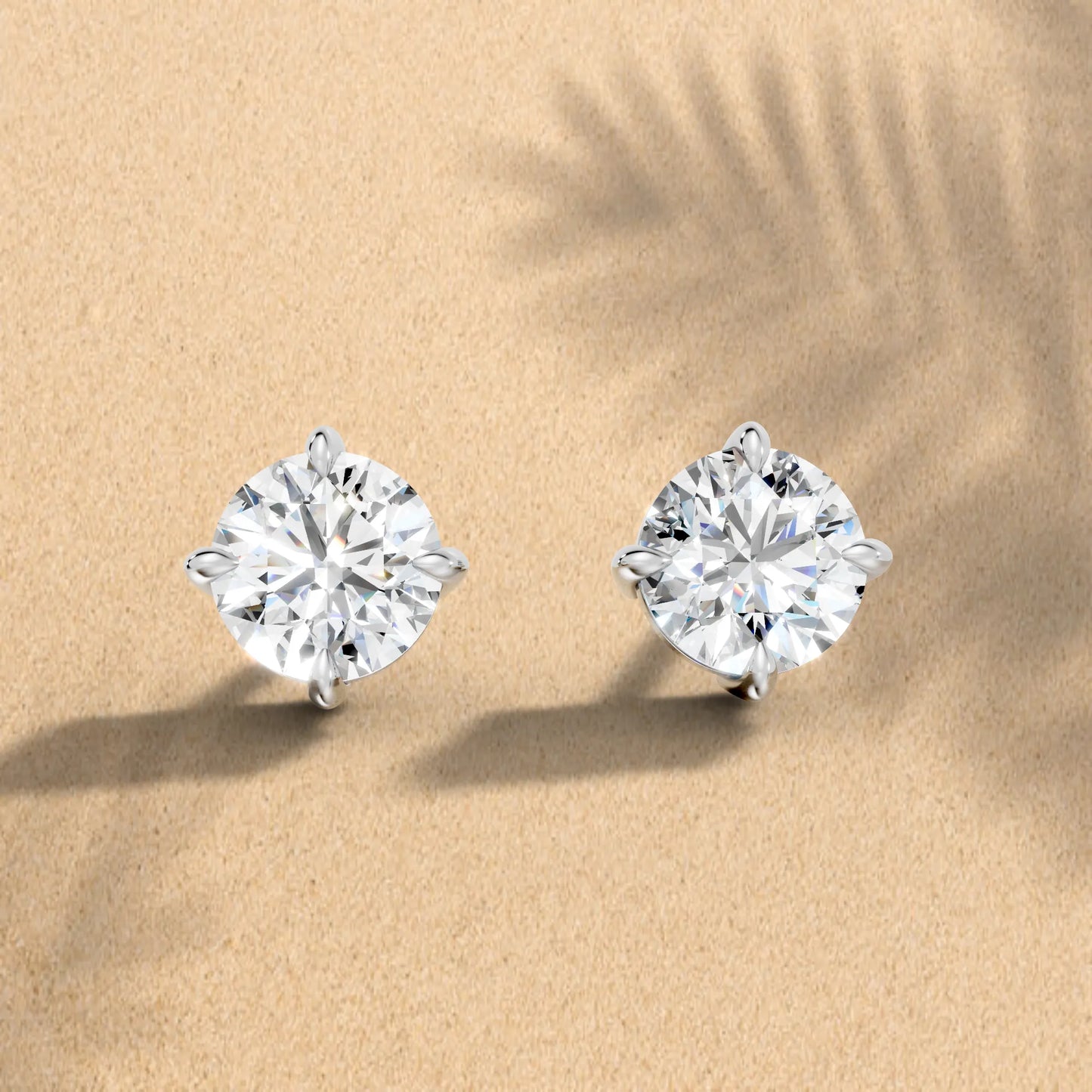14K Gold Round Cut Diamond Solitaire Stud Earring