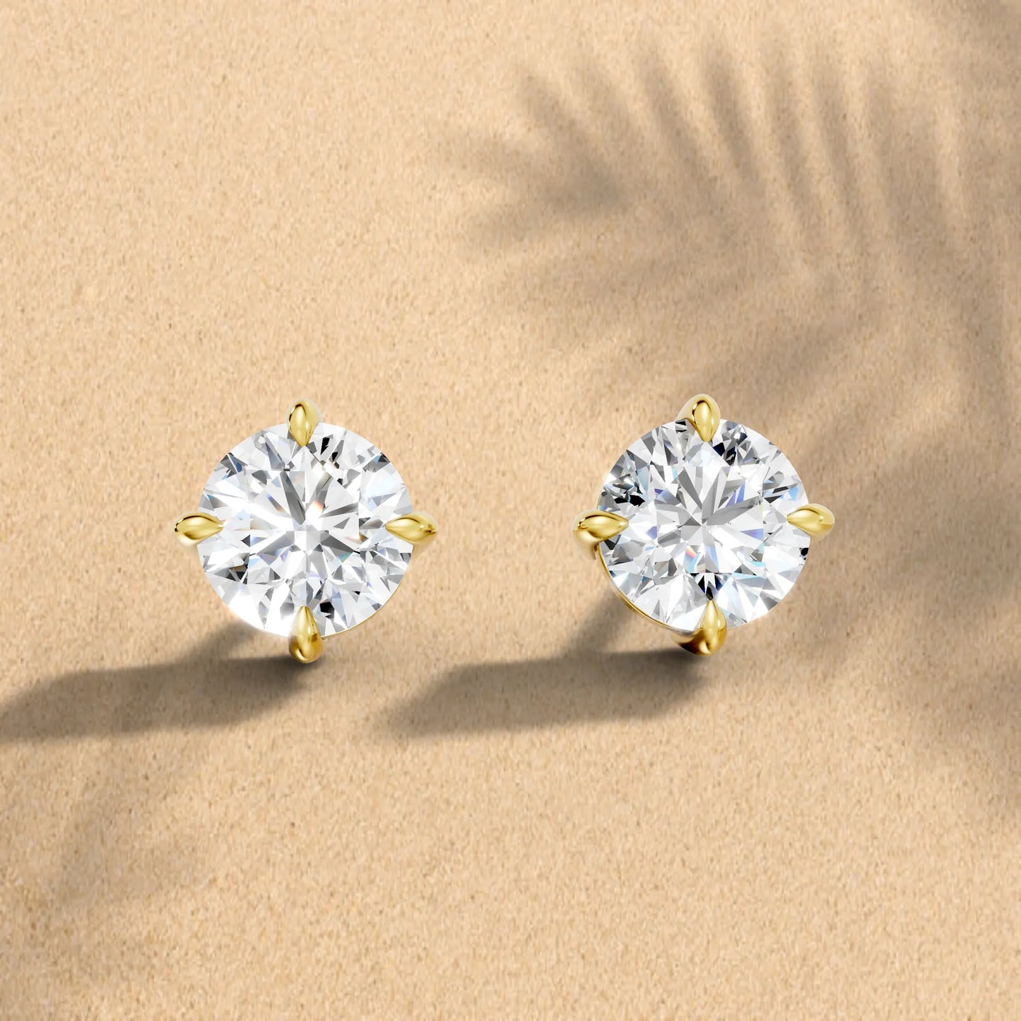 14K Gold Round Cut Diamond Solitaire Stud Earring