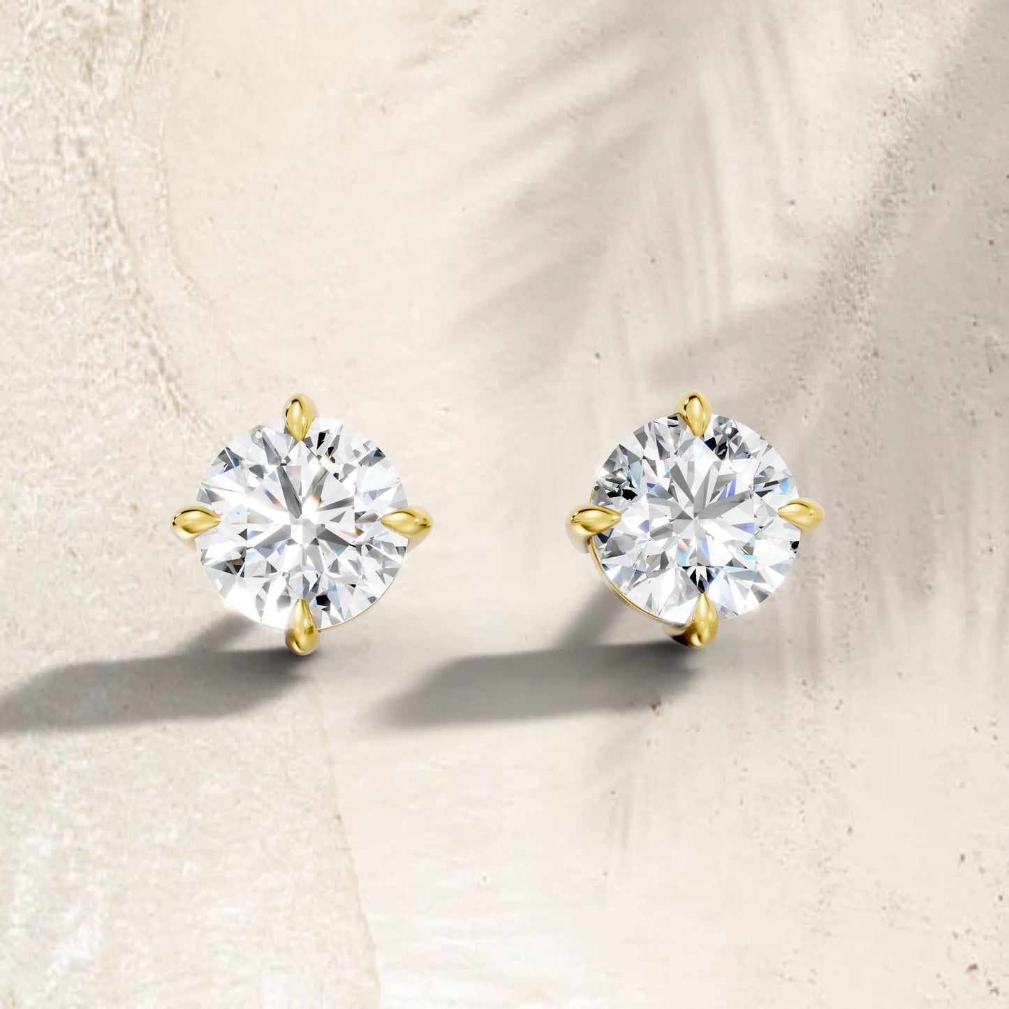14K Gold Round Cut Diamond Solitaire Stud Earring
