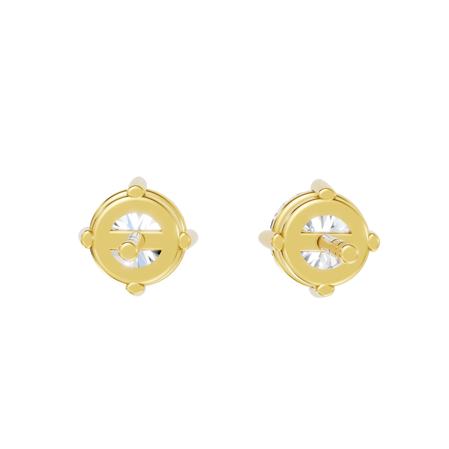14K Gold Round Cut Diamond Solitaire Stud Earring