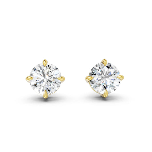 14K Gold Round Cut Diamond Solitaire Stud Earring