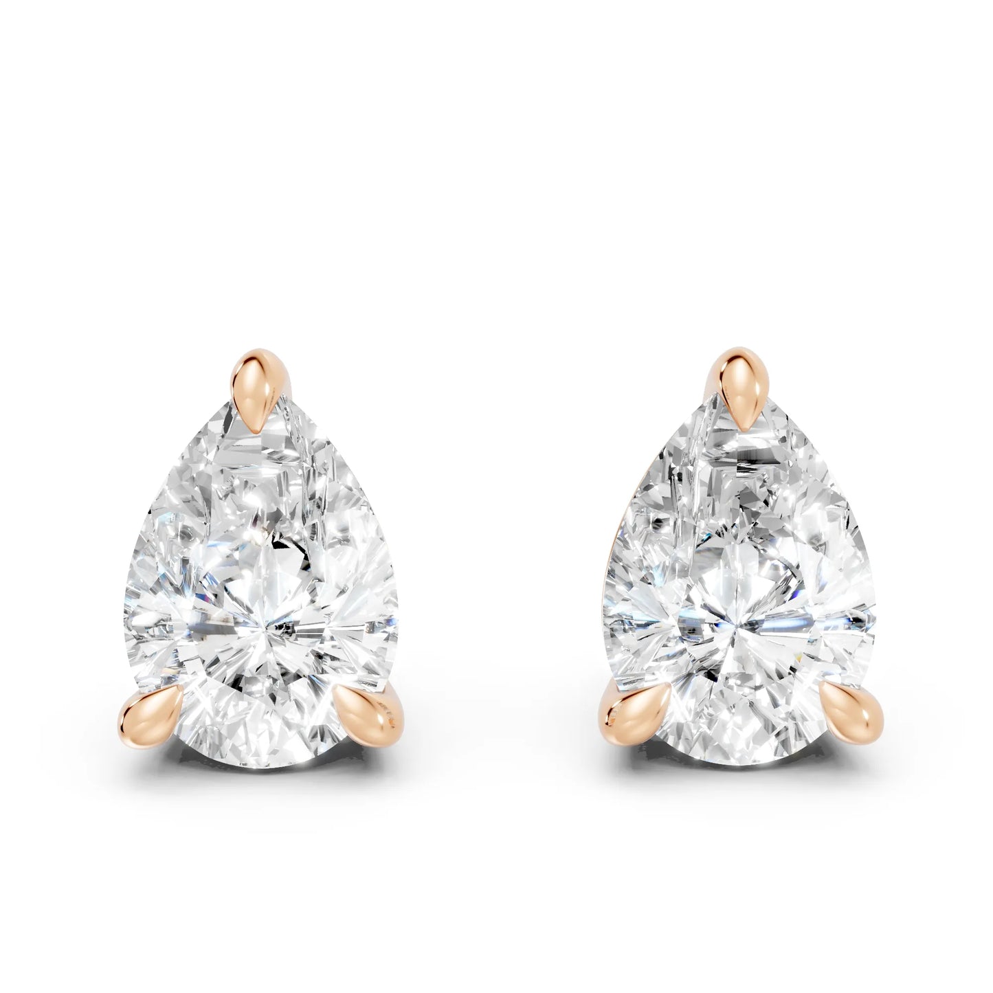 14K Gold Pear Cut Diamond Solitaire Stud Earring