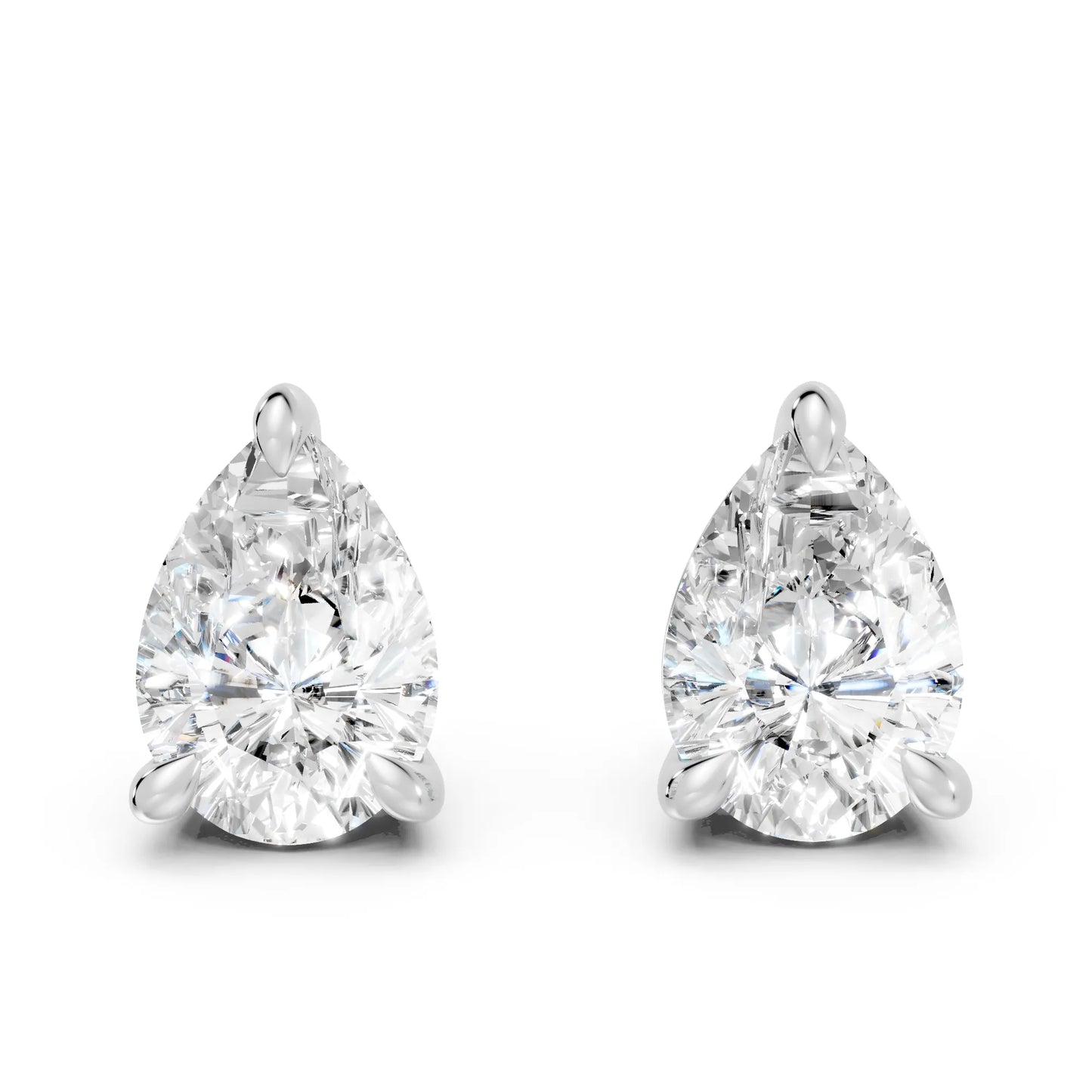 14K Gold Pear Cut Diamond Solitaire Stud Earring