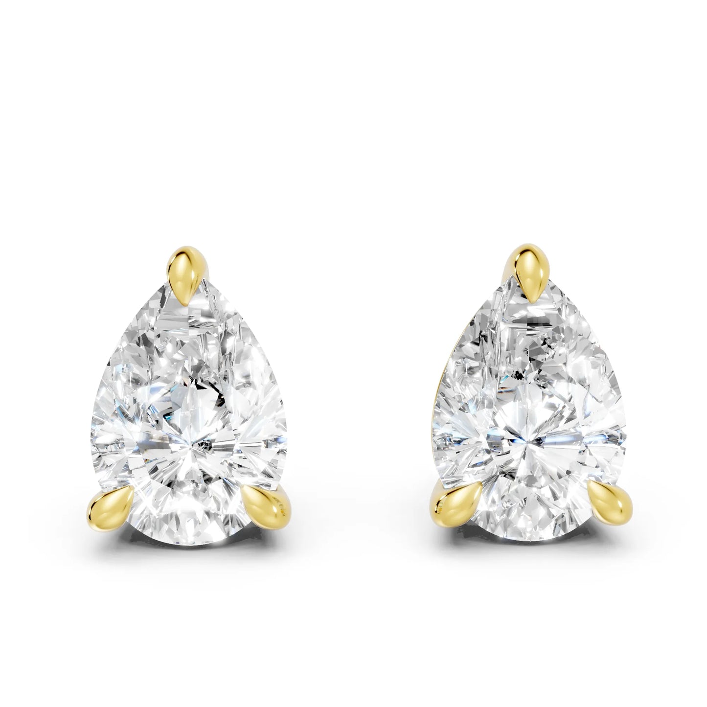 14K Gold Pear Cut Diamond Solitaire Stud Earring