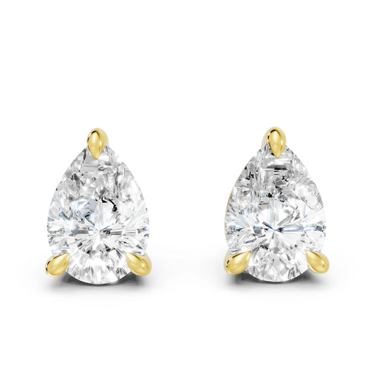 14K Gold Pear Cut Diamond Solitaire Stud Earring