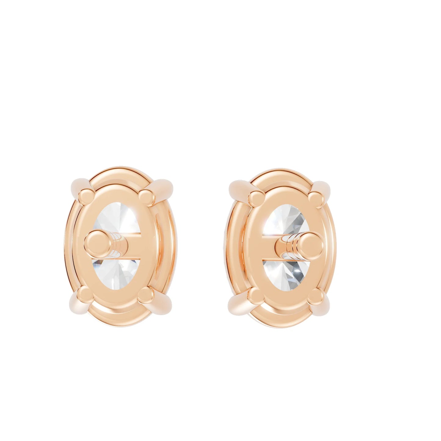 14K Gold Oval Cut Diamond Solitaire Stud Earring