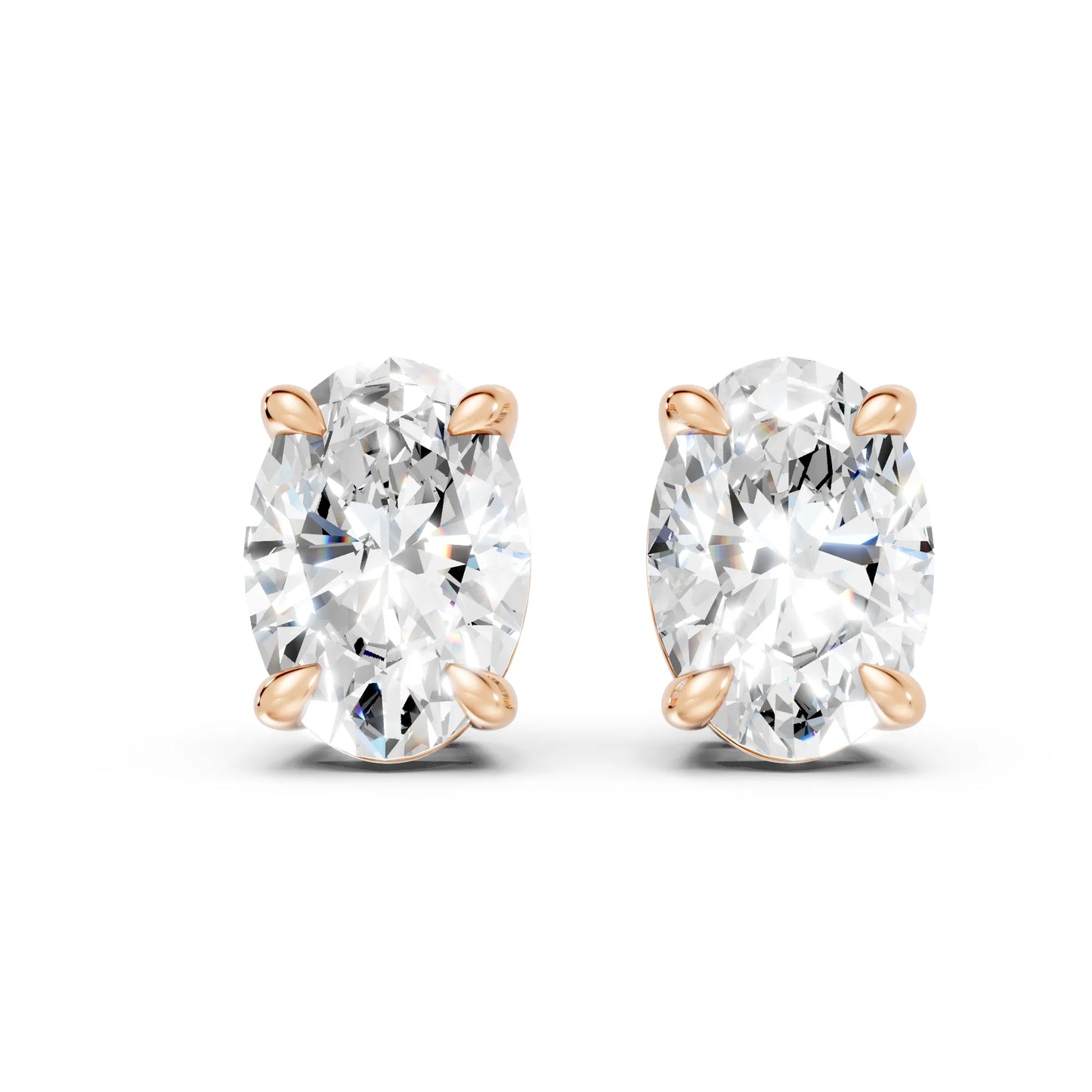 14K Gold Oval Cut Diamond Solitaire Stud Earring