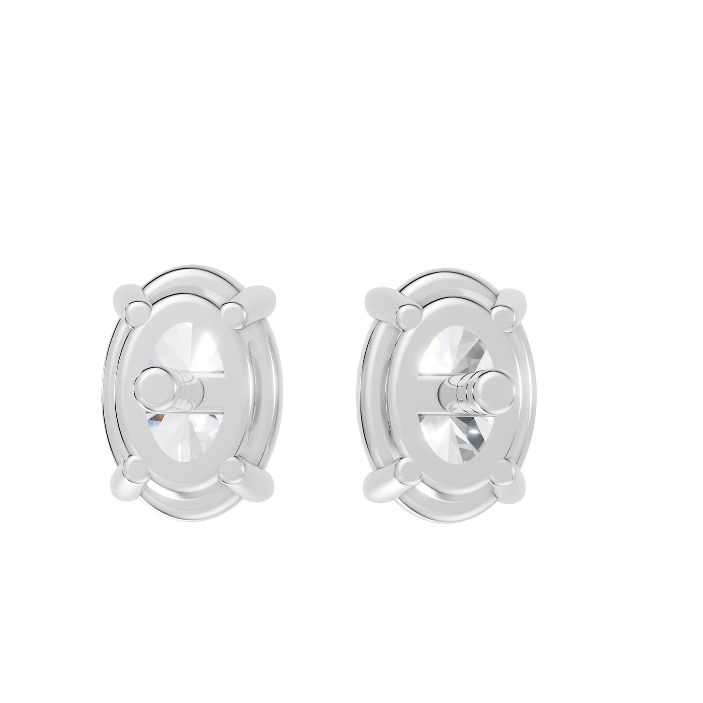 14K Gold Oval Cut Diamond Solitaire Stud Earring