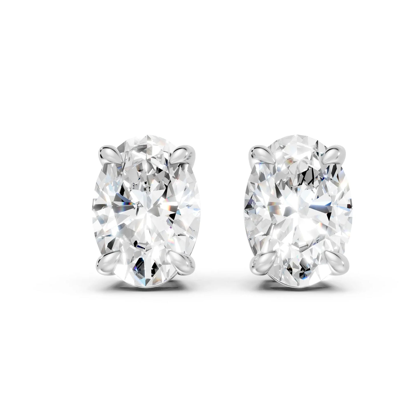14K Gold Oval Cut Diamond Solitaire Stud Earring