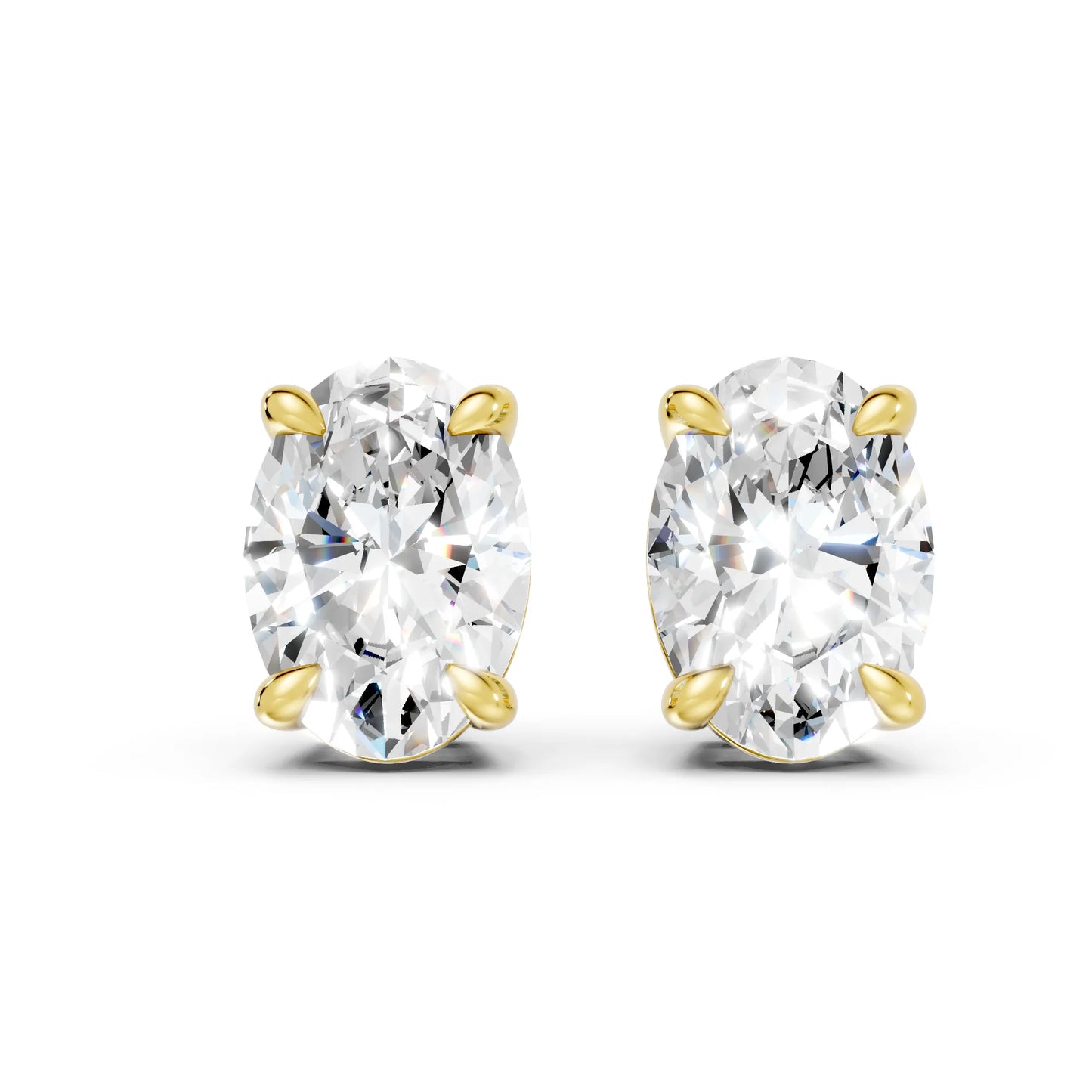 14K Gold Oval Cut Diamond Solitaire Stud Earring