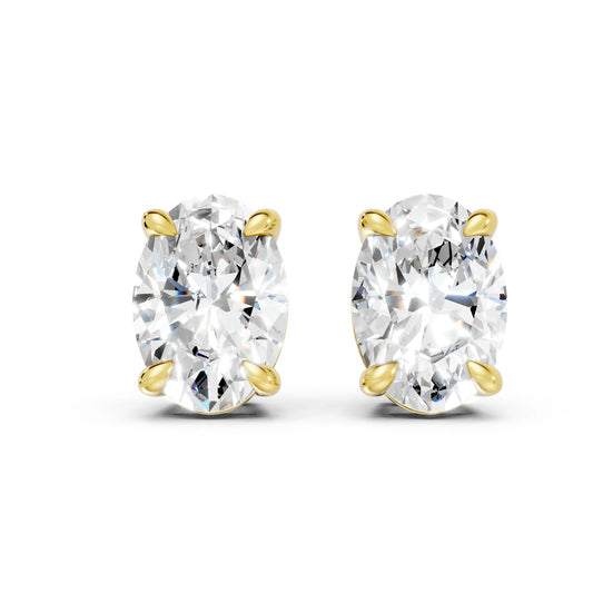 14K Gold Oval Cut Diamond Solitaire Stud Earring