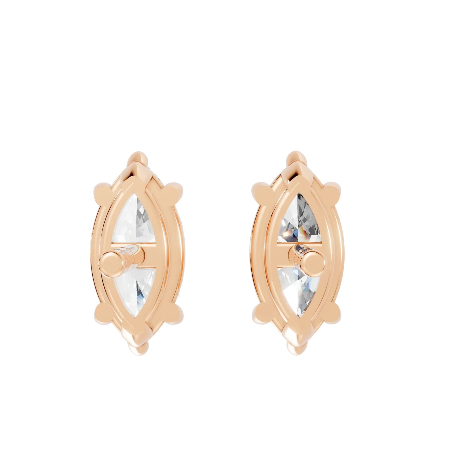 14K Gold Marquise Cut Diamond Solitaire Stud Earring