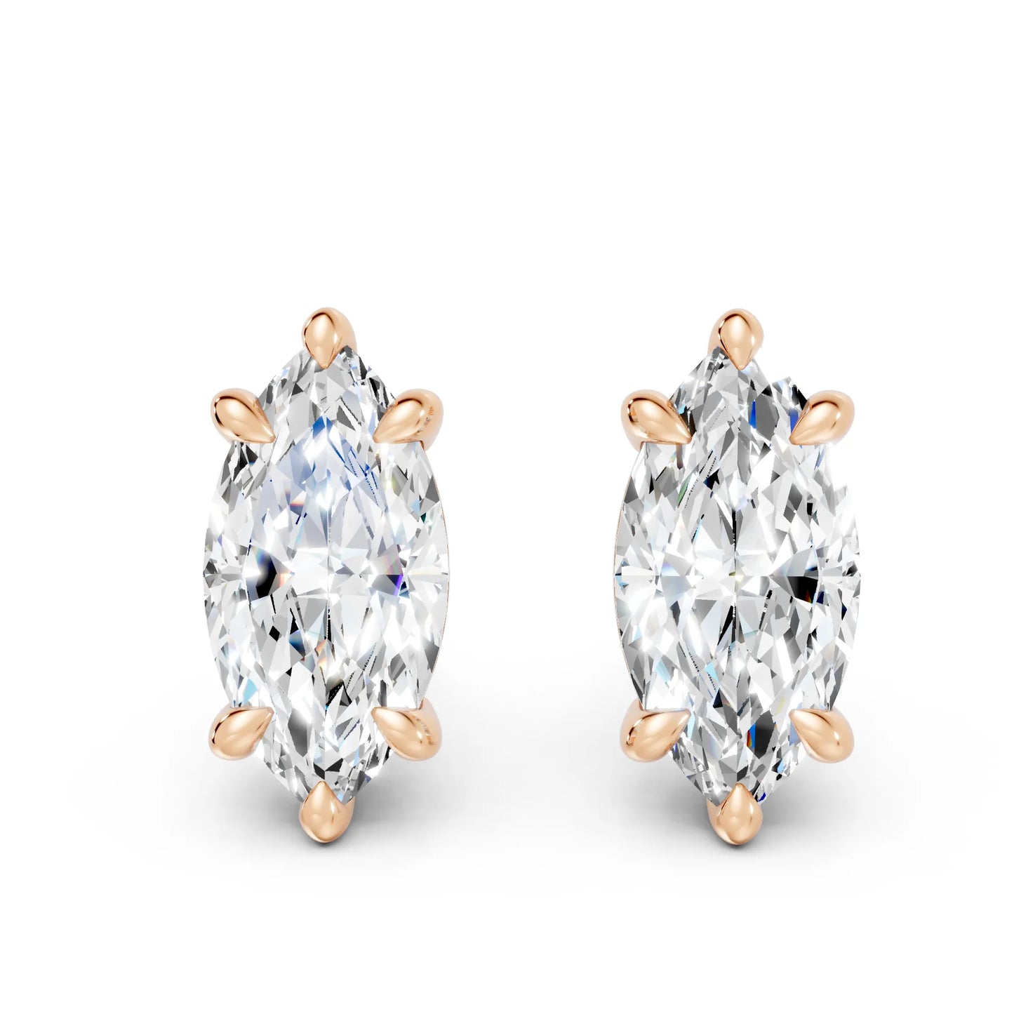 14K Gold Marquise Cut Diamond Solitaire Stud Earring