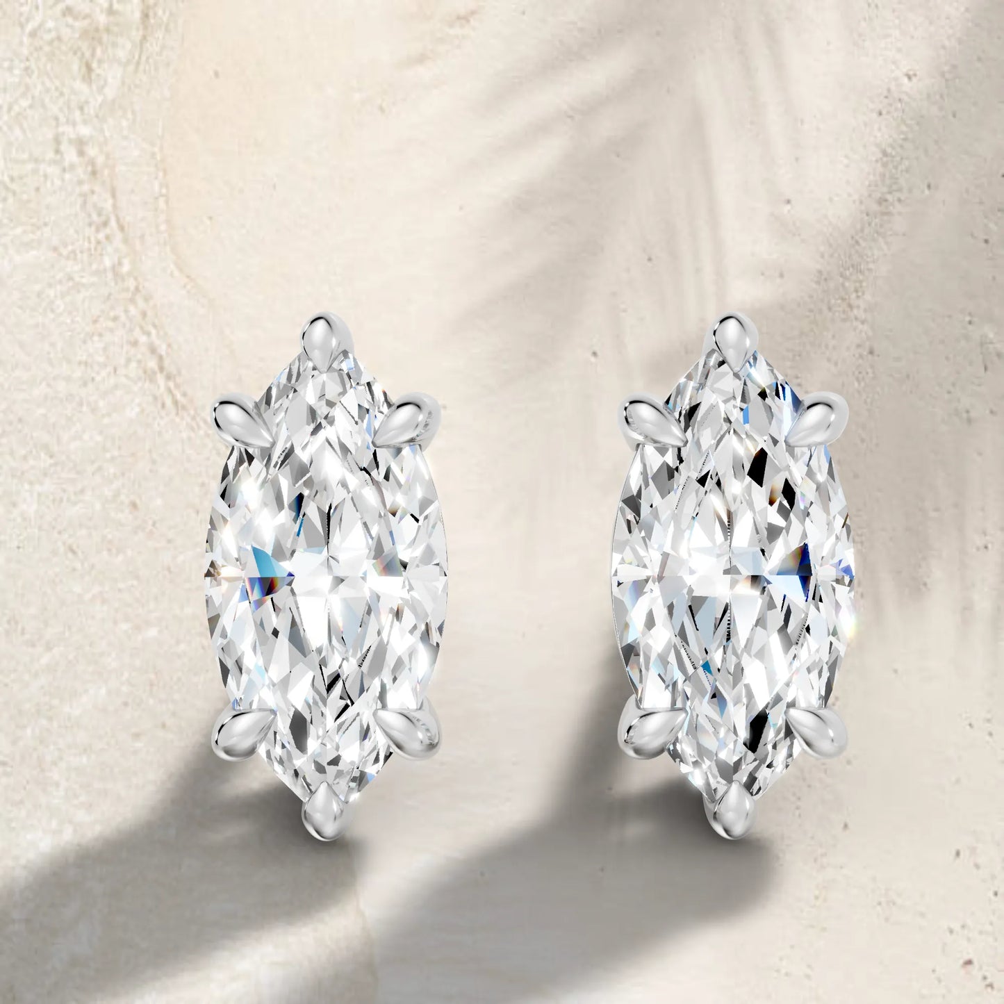 14K Gold Marquise Cut Diamond Solitaire Stud Earring