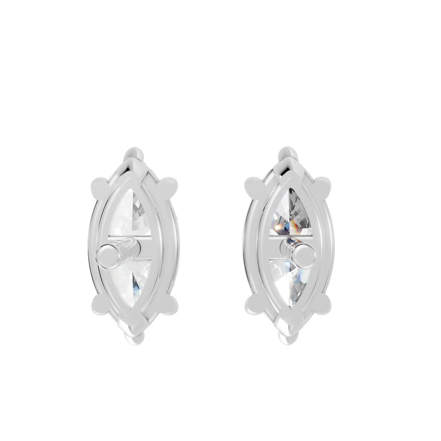 14K Gold Marquise Cut Diamond Solitaire Stud Earring