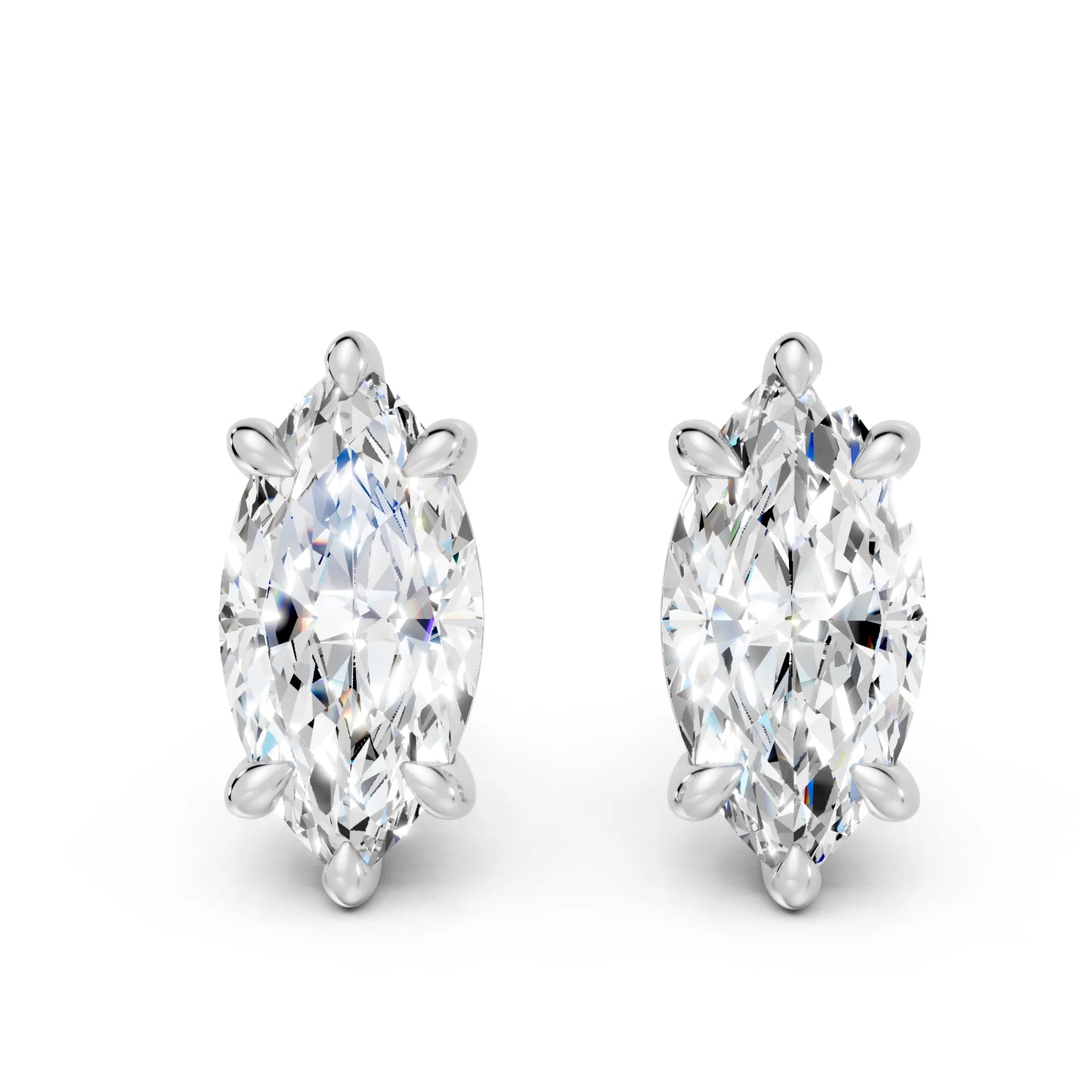 14K Gold Marquise Cut Diamond Solitaire Stud Earring
