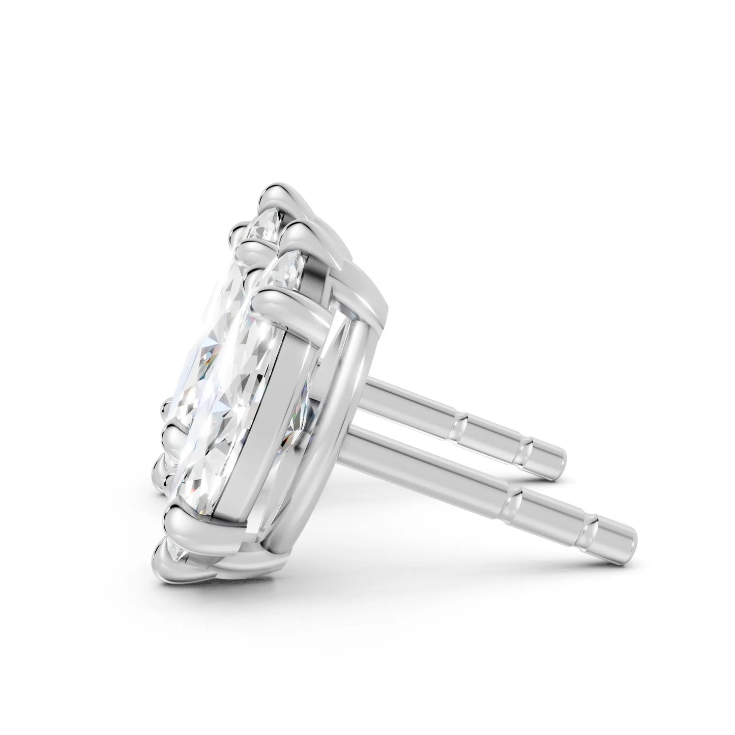 14K Gold Marquise Cut Diamond Solitaire Stud Earring