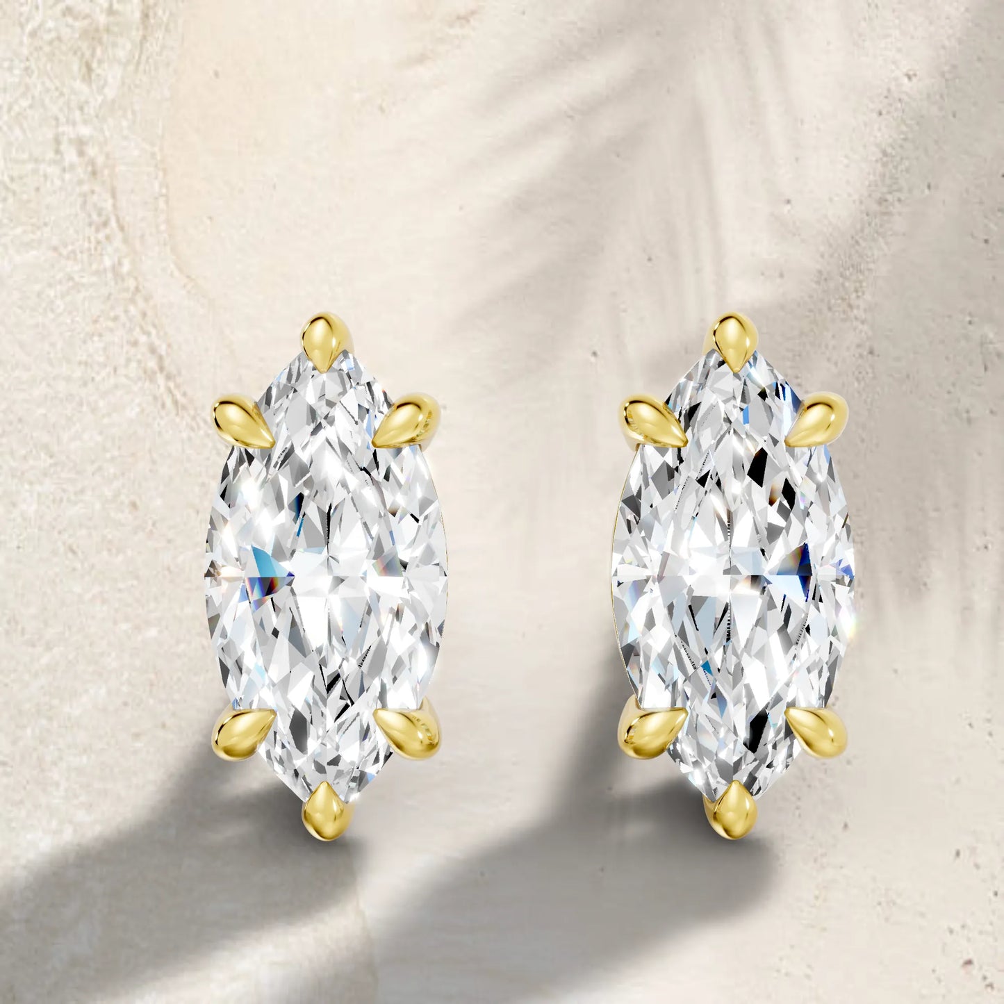 14K Gold Marquise Cut Diamond Solitaire Stud Earring