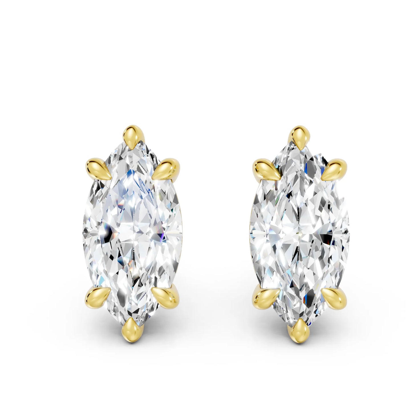 14K Gold Marquise Cut Diamond Solitaire Stud Earring