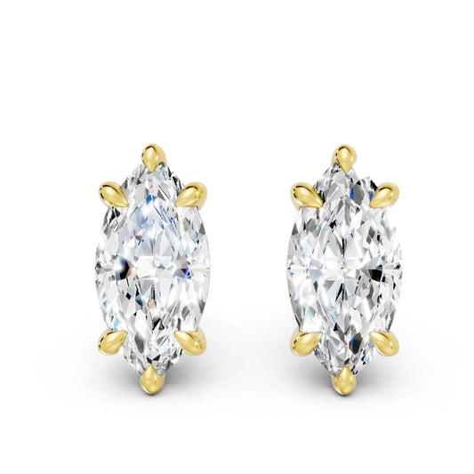 14K Gold Marquise Cut Diamond Solitaire Stud Earring