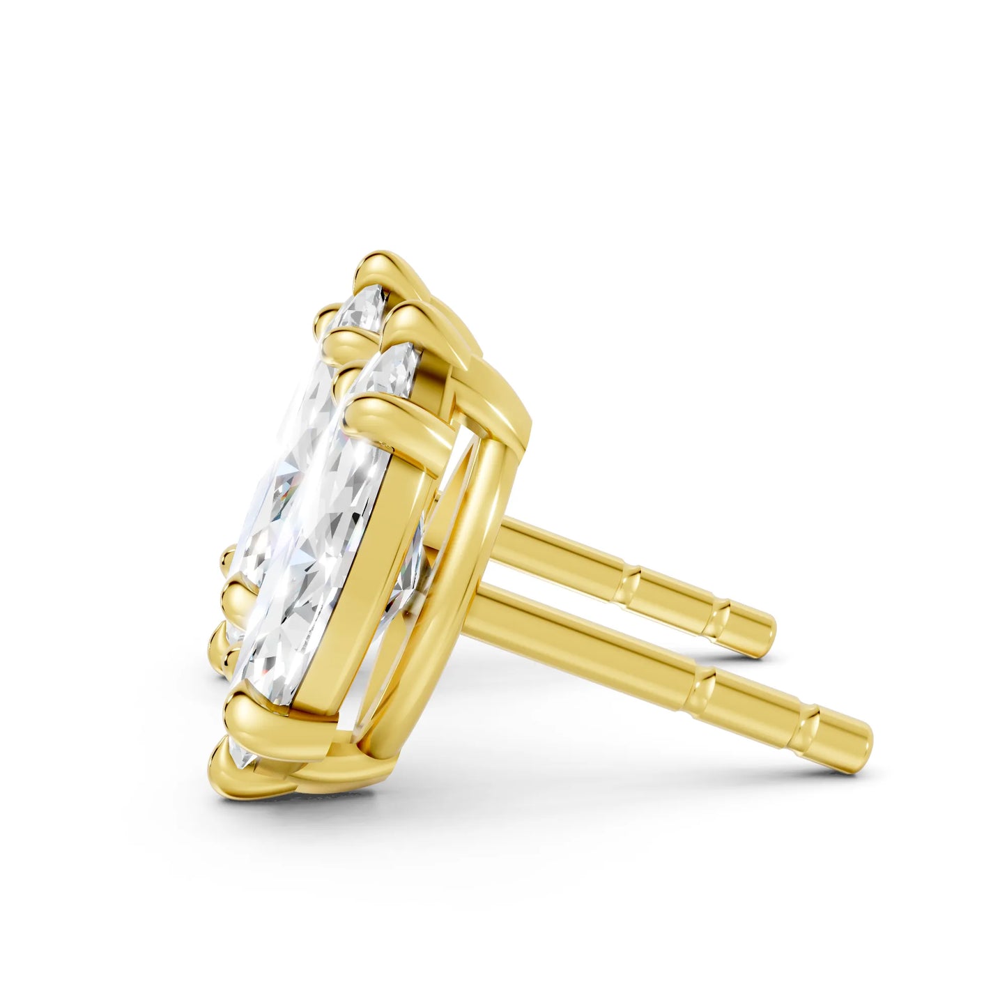 14K Gold Marquise Cut Diamond Solitaire Stud Earring