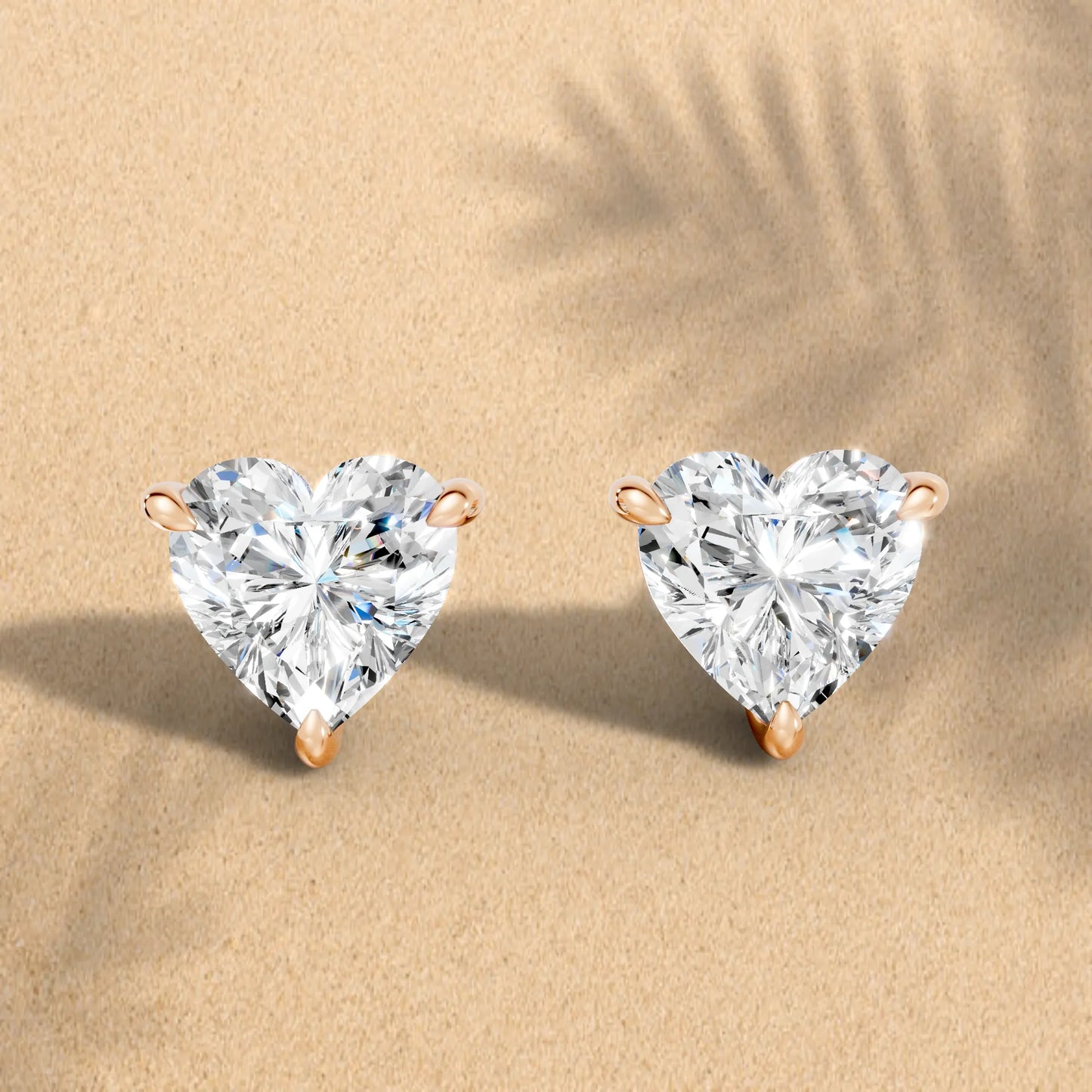14K Gold Heart Cut Diamond Solitaire Stud Earring