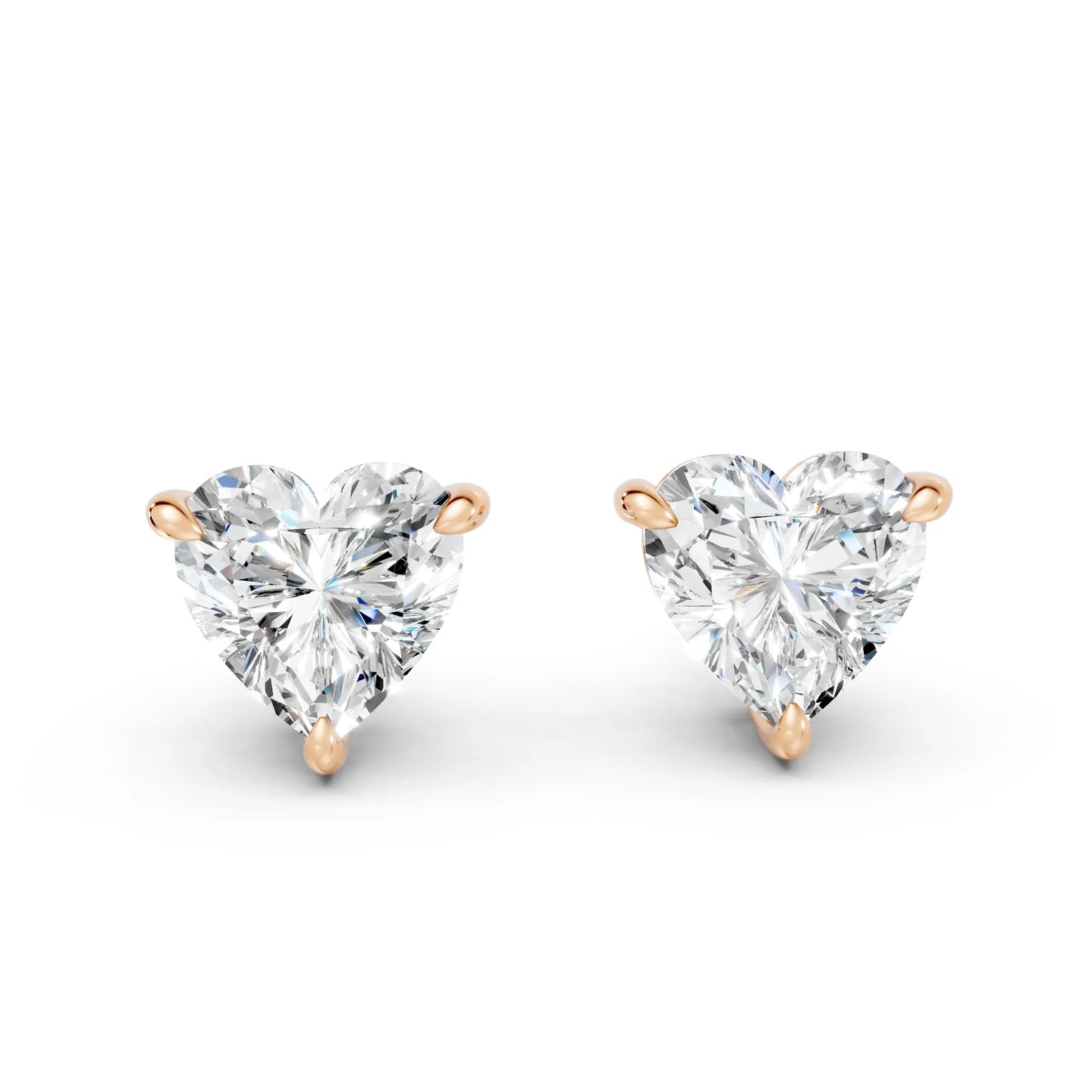 14K Gold Heart Cut Diamond Solitaire Stud Earring