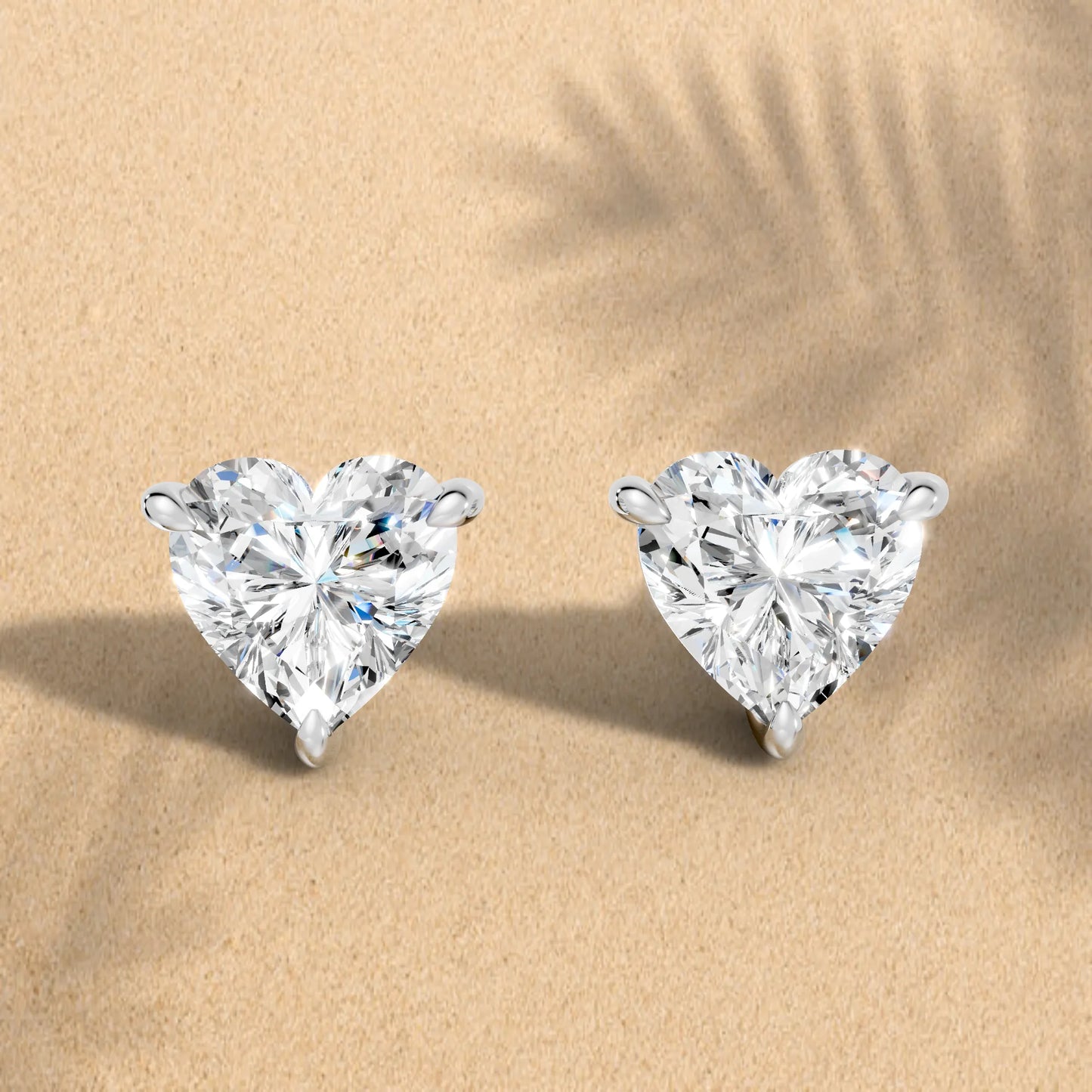 14K Gold Heart Cut Diamond Solitaire Stud Earring