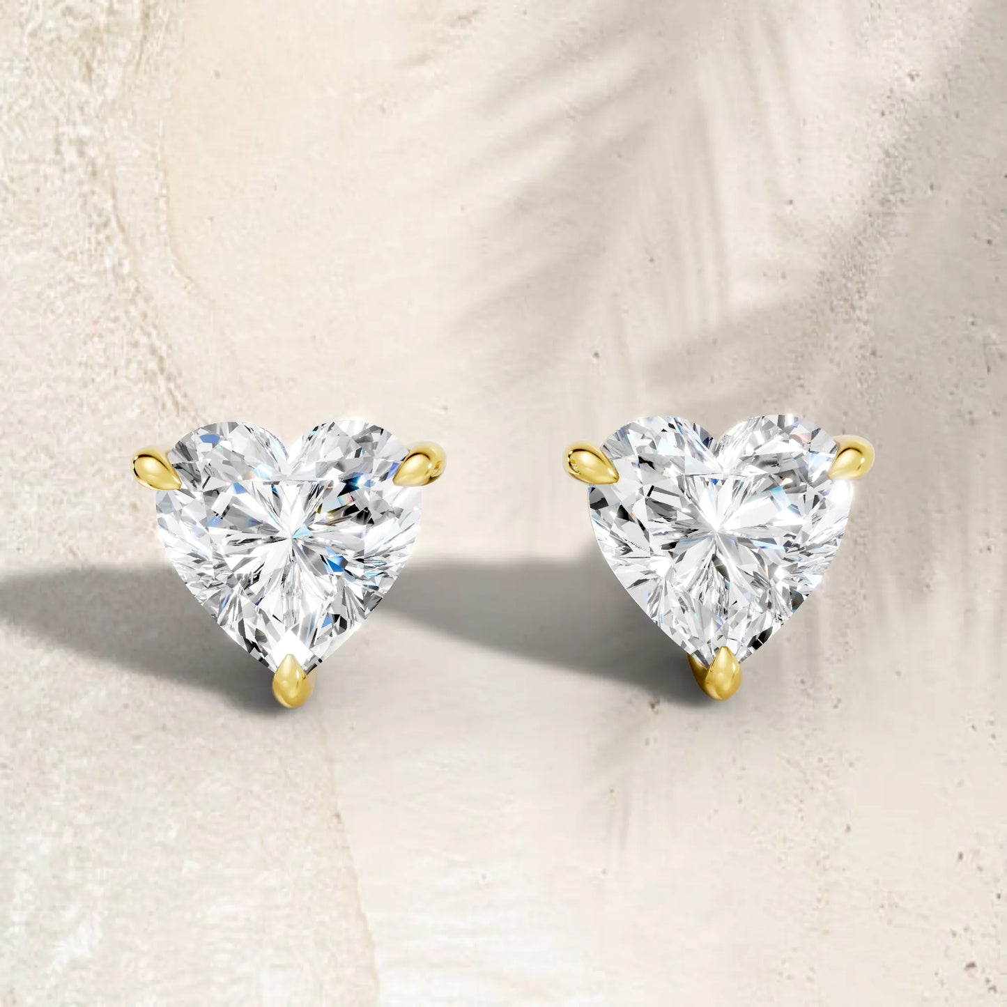 14K Gold Heart Cut Diamond Solitaire Stud Earring