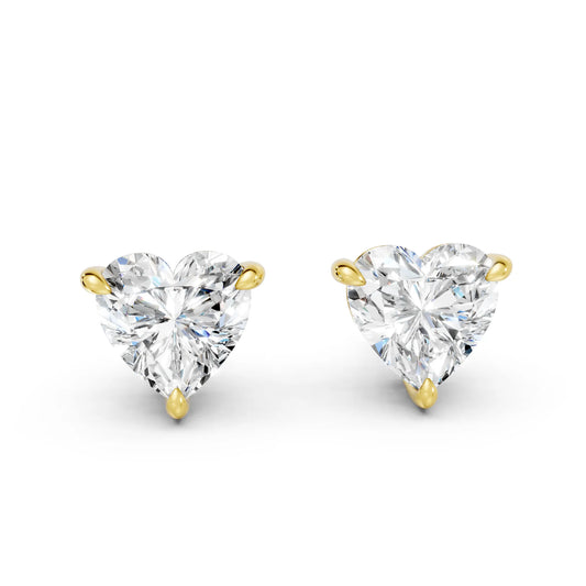 14K Gold Heart Cut Diamond Solitaire Stud Earring