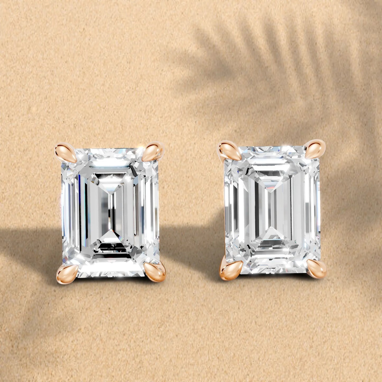 14K Gold Emerald Cut Diamond Solitaire Stud Earring