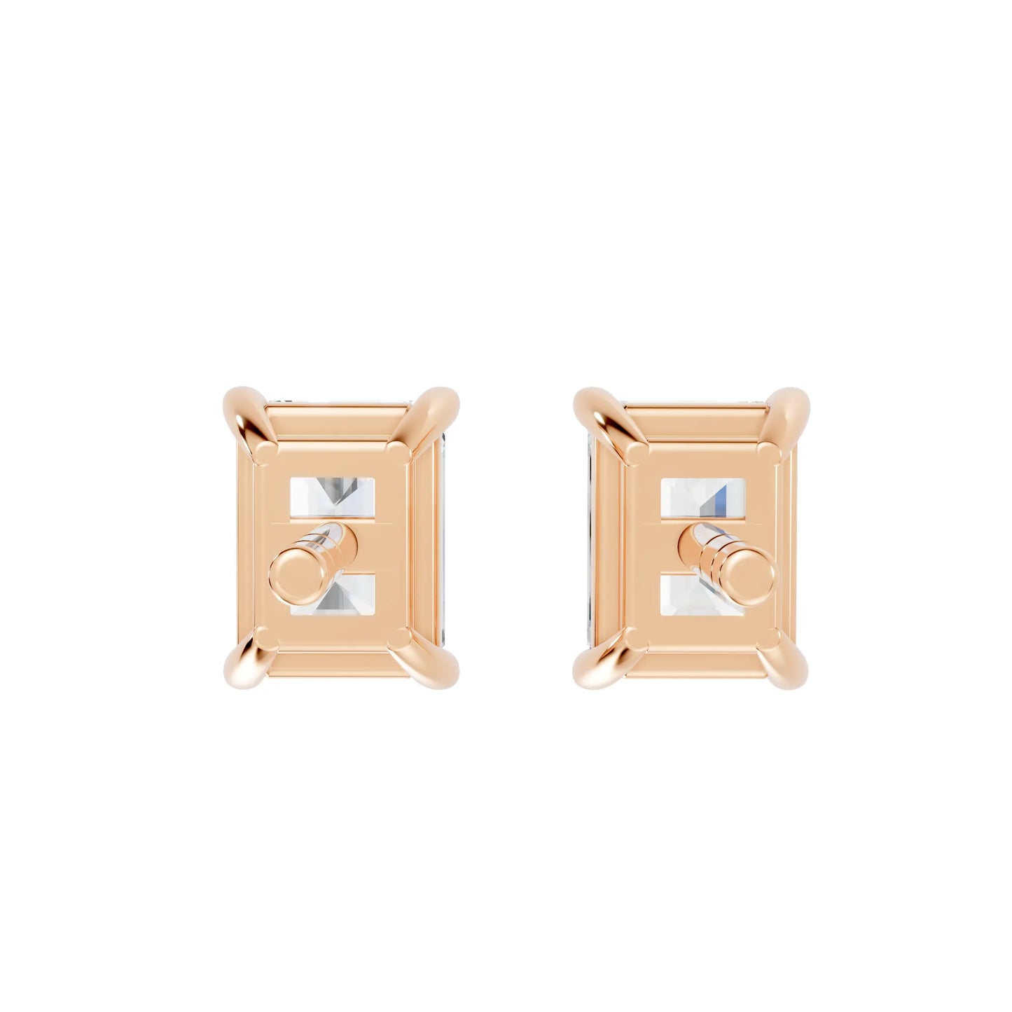 14K Gold Emerald Cut Diamond Solitaire Stud Earring