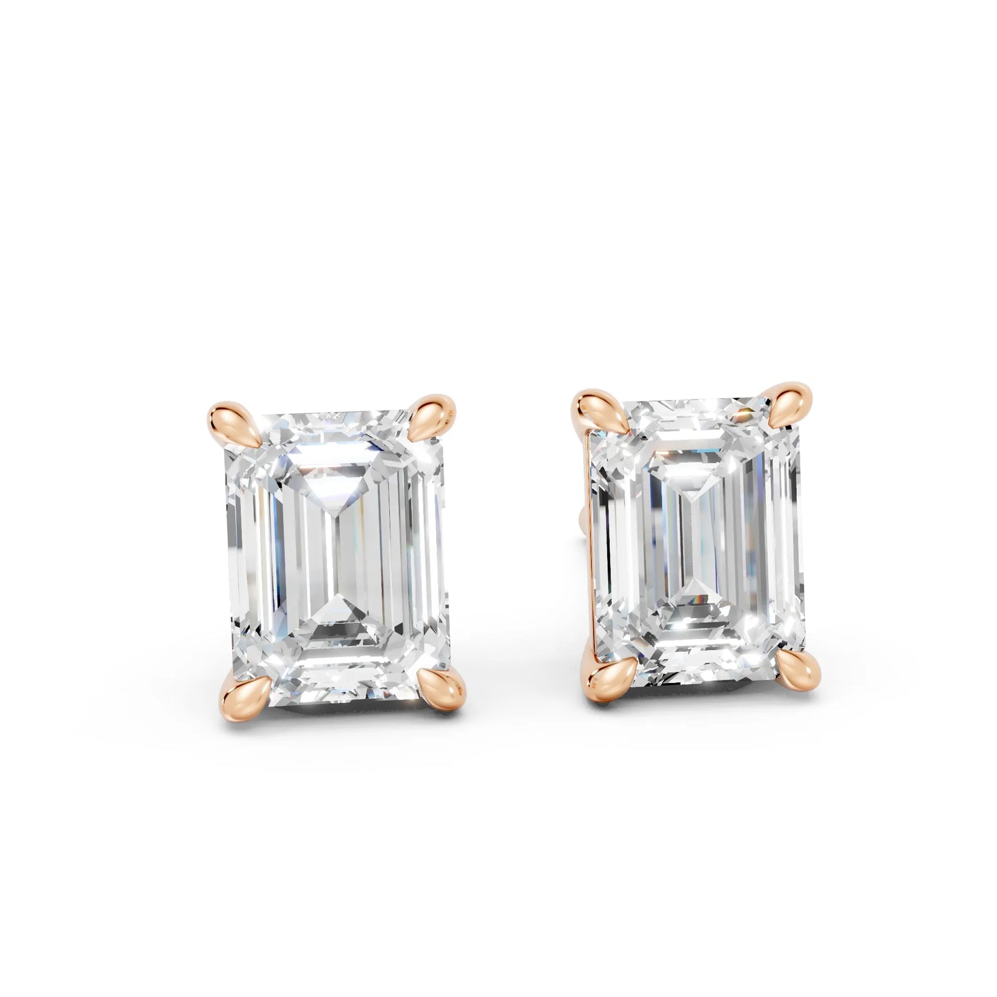 14K Gold Emerald Cut Diamond Solitaire Stud Earring