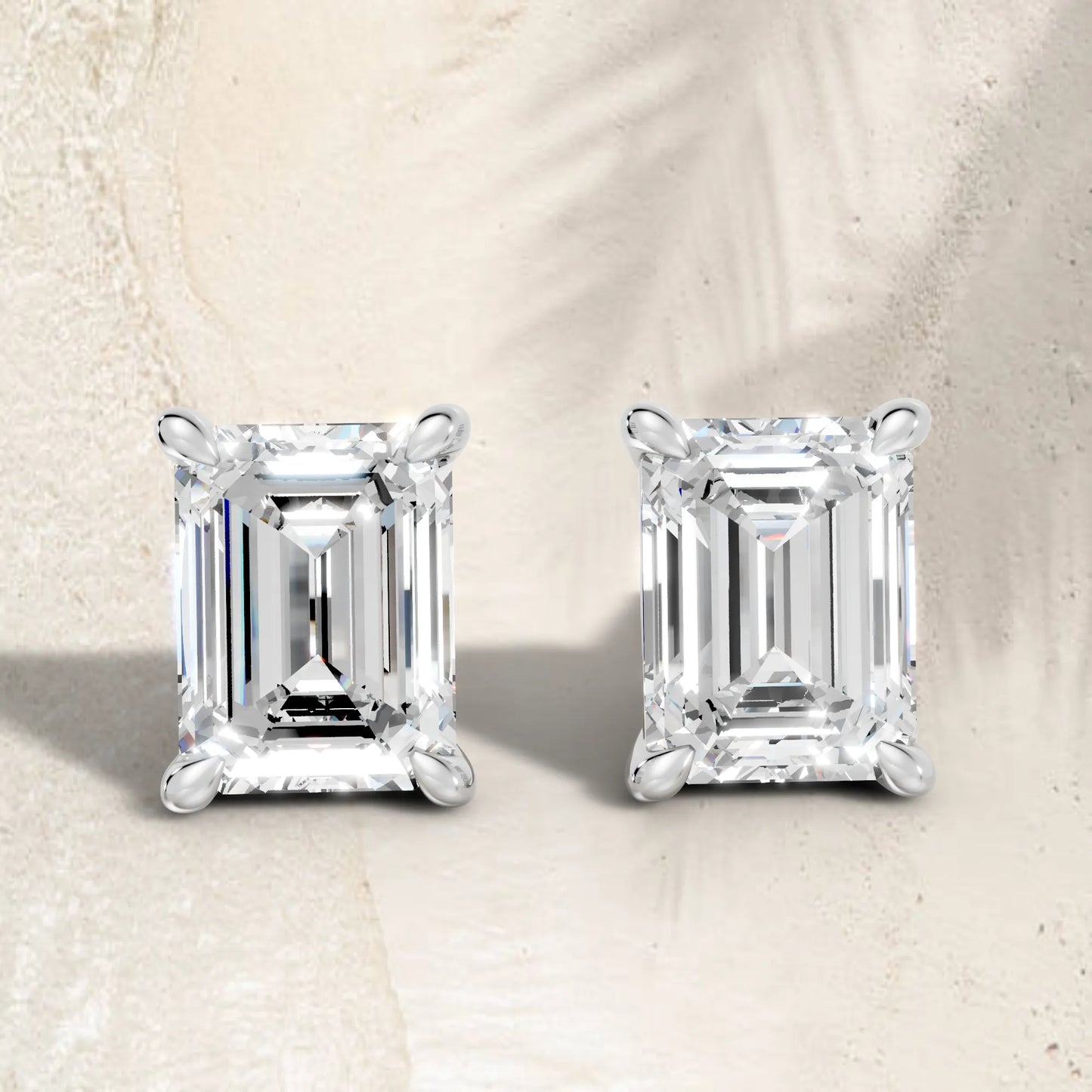 14K Gold Emerald Cut Diamond Solitaire Stud Earring