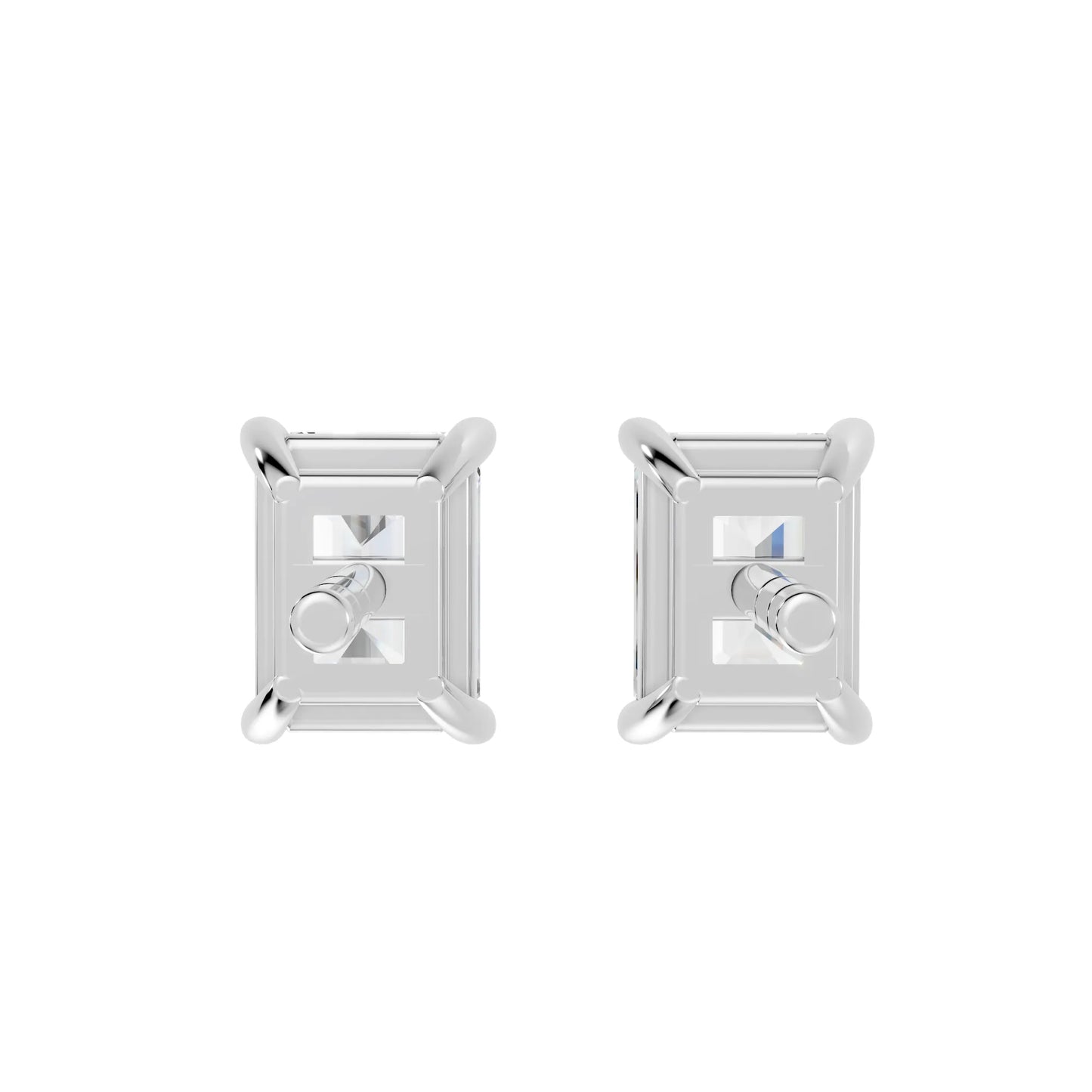 14K Gold Emerald Cut Diamond Solitaire Stud Earring