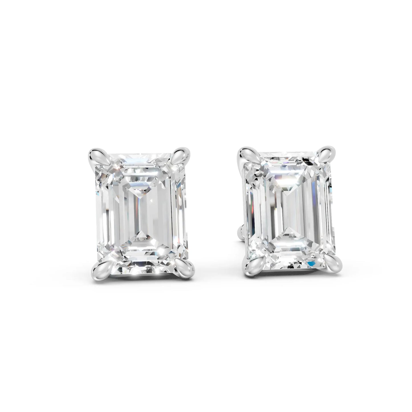 14K Gold Emerald Cut Diamond Solitaire Stud Earring