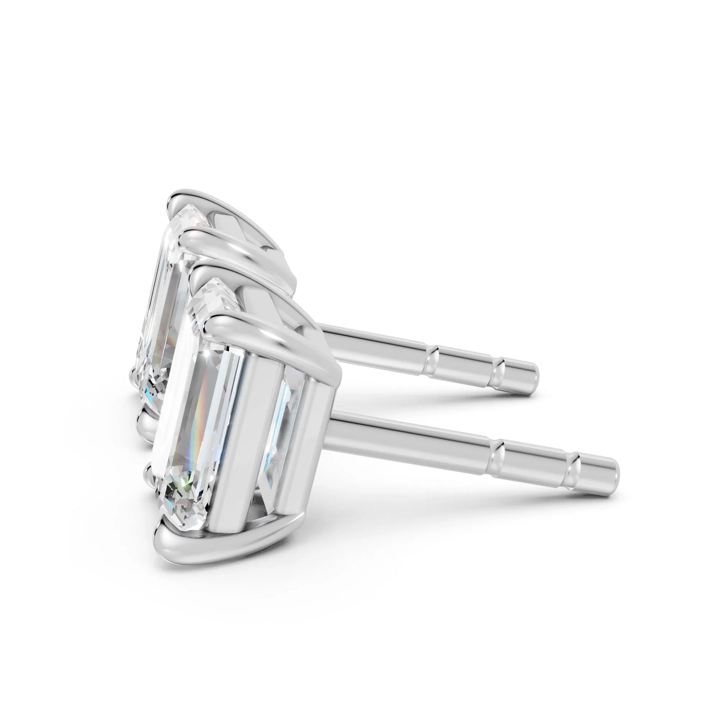 14K Gold Emerald Cut Diamond Solitaire Stud Earring