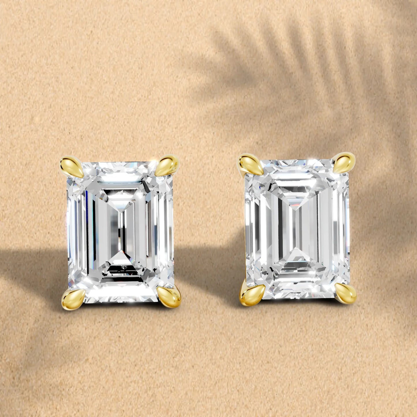14K Gold Emerald Cut Diamond Solitaire Stud Earring
