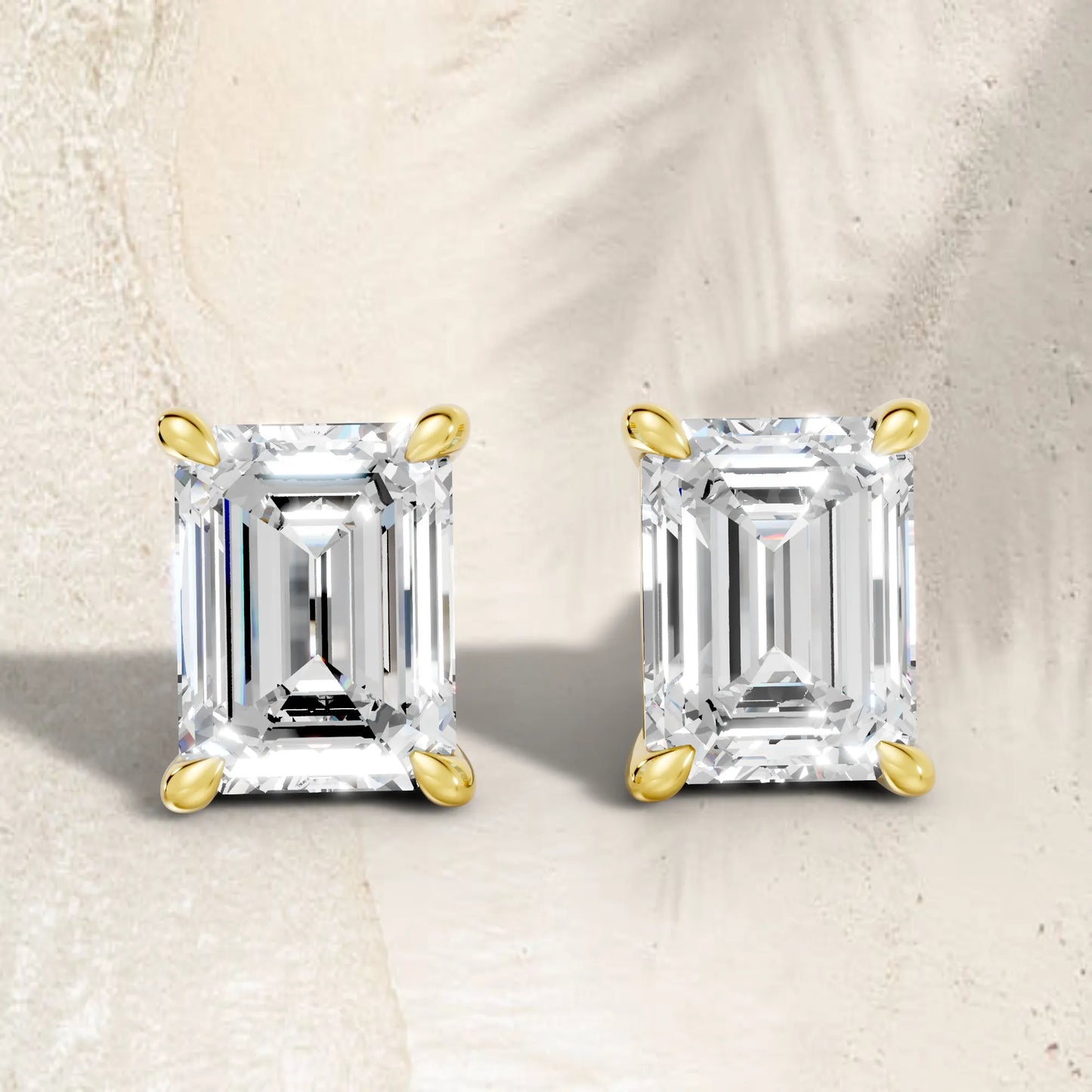 14K Gold Emerald Cut Diamond Solitaire Stud Earring