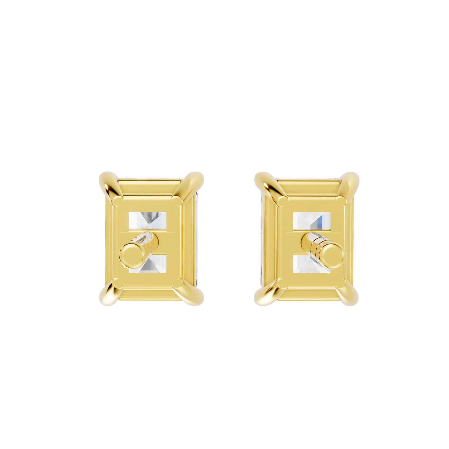 14K Gold Emerald Cut Diamond Solitaire Stud Earring